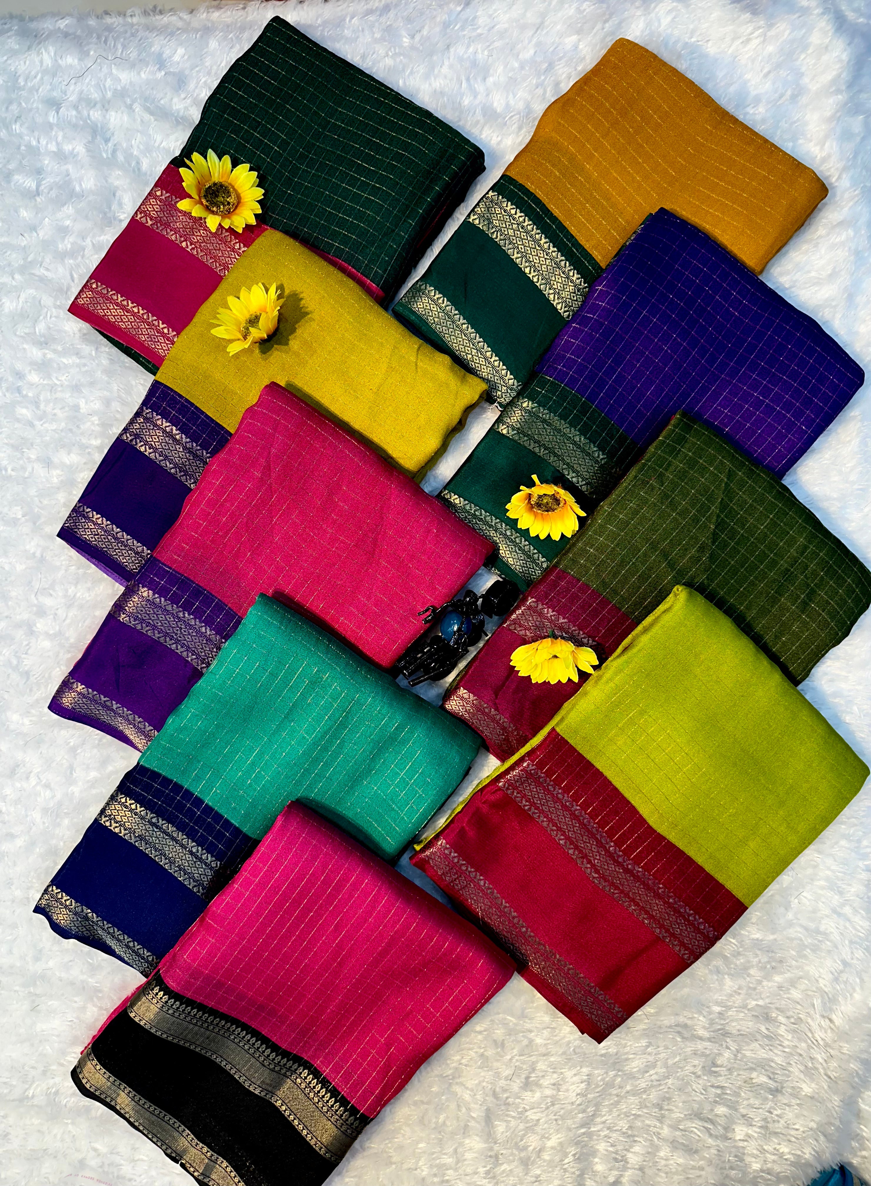 Dissemble Party Wear Heavy Mysore Silk Chex Design With Jacquard Weaving Work Pedding Border Fantastic Blouse