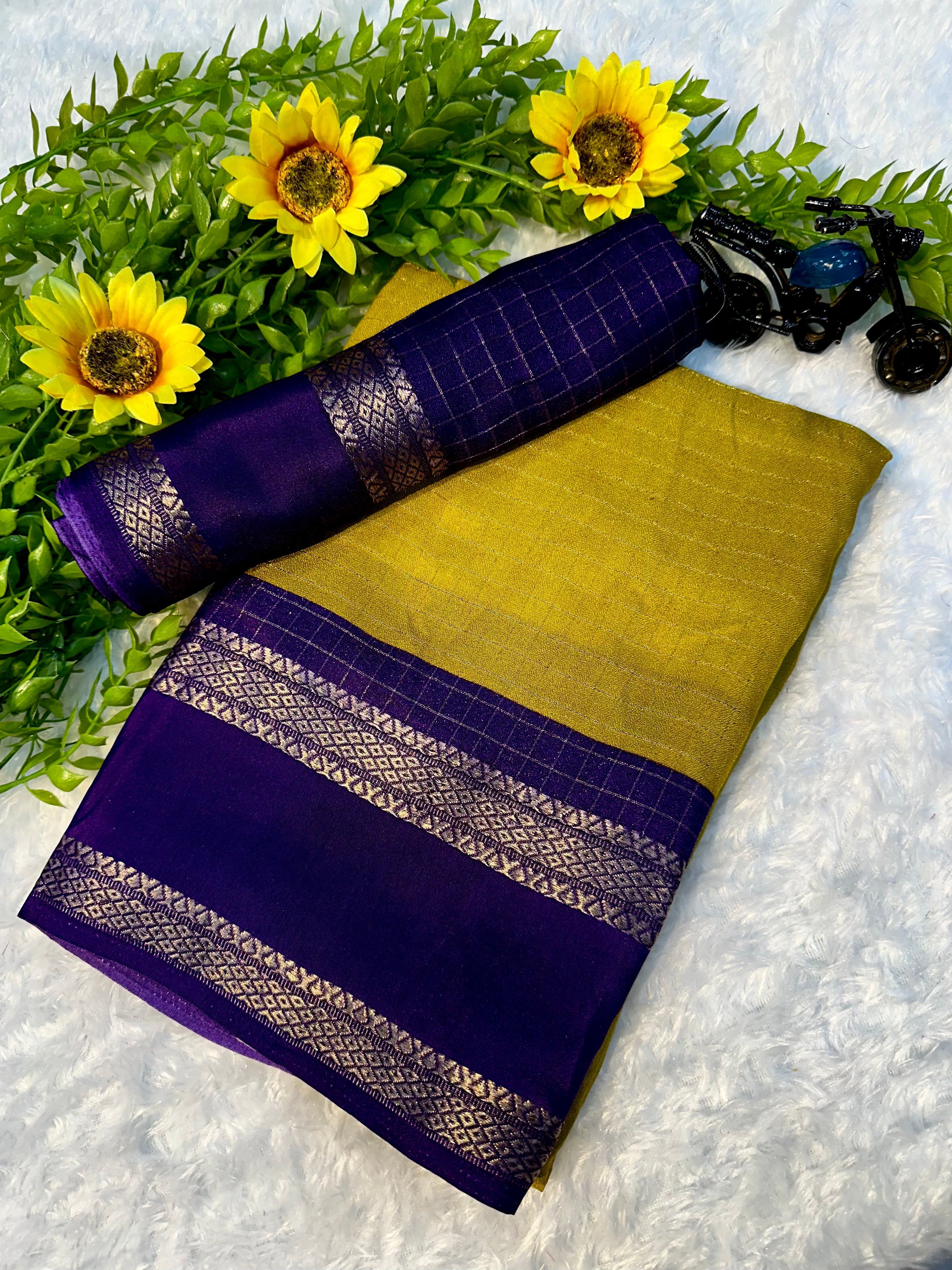 Dissemble Party Wear Heavy Mysore Silk Chex Design With Jacquard Weaving Work Pedding Border Fantastic Blouse
