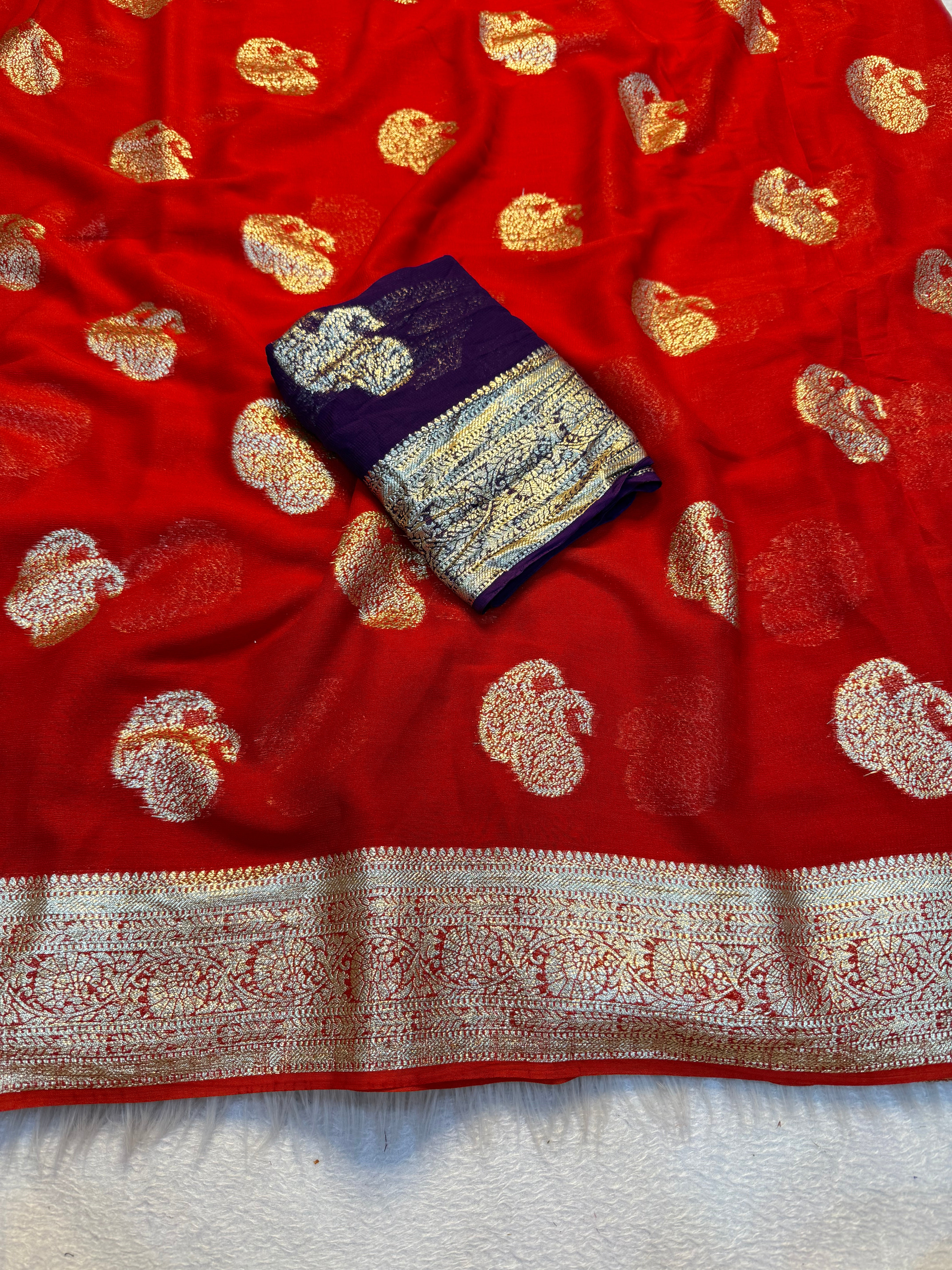 New Festival Wear Viscose Georgette Jacquard Weaving Work Fancy Designer Saree With Blouse