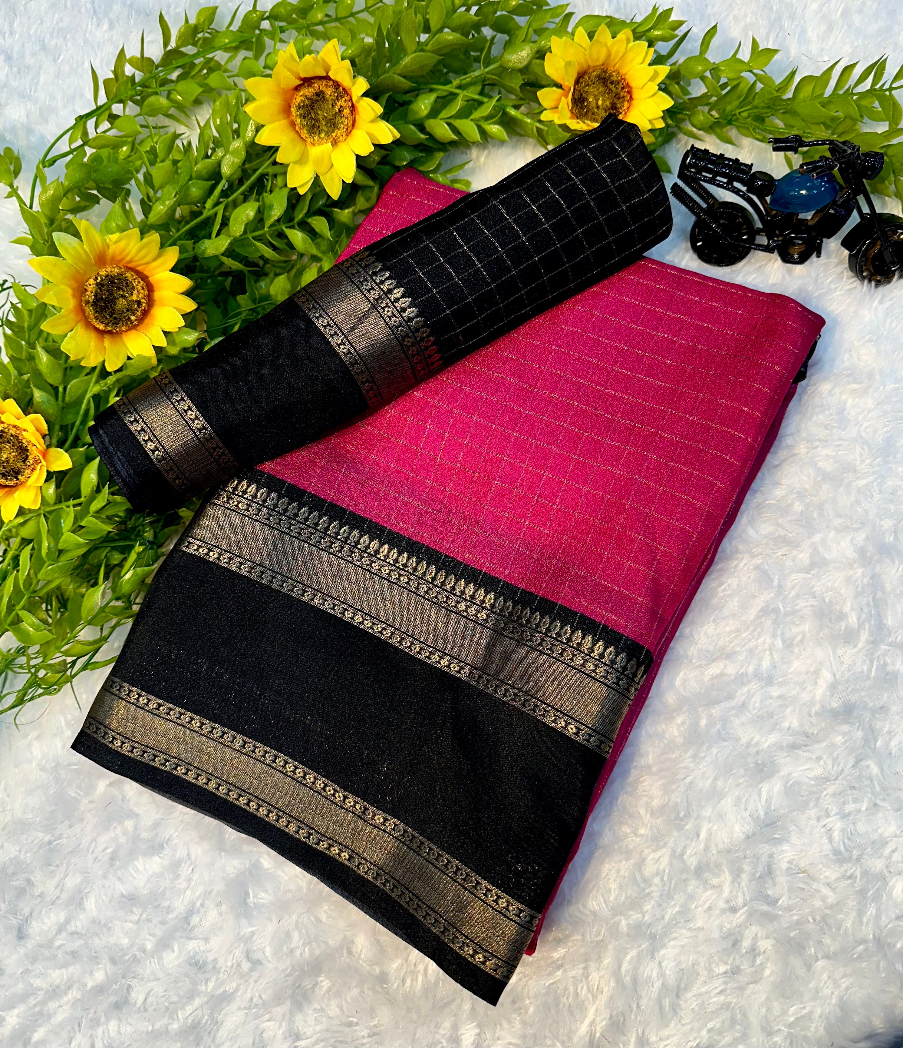 Dissemble Party Wear Heavy Mysore Silk Chex Design With Jacquard Weaving Work Pedding Border Fantastic Blouse