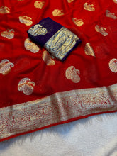 Load image into Gallery viewer, New Festival Wear Viscose Georgette Jacquard Weaving Work Fancy Designer Saree With Blouse
