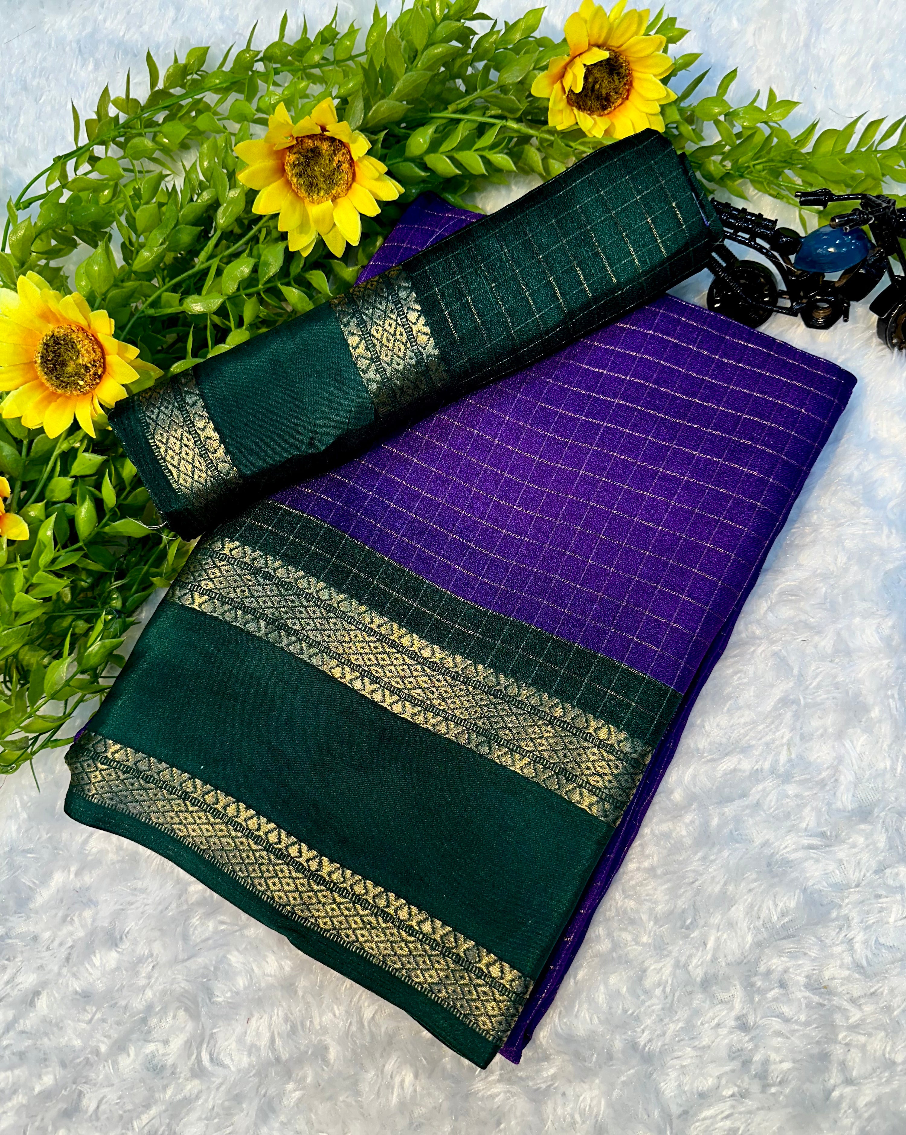 Dissemble Party Wear Heavy Mysore Silk Chex Design With Jacquard Weaving Work Pedding Border Fantastic Blouse
