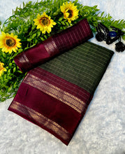 Load image into Gallery viewer, Dissemble Party Wear Heavy Mysore Silk Chex Design With Jacquard Weaving Work Pedding Border Fantastic Blouse

