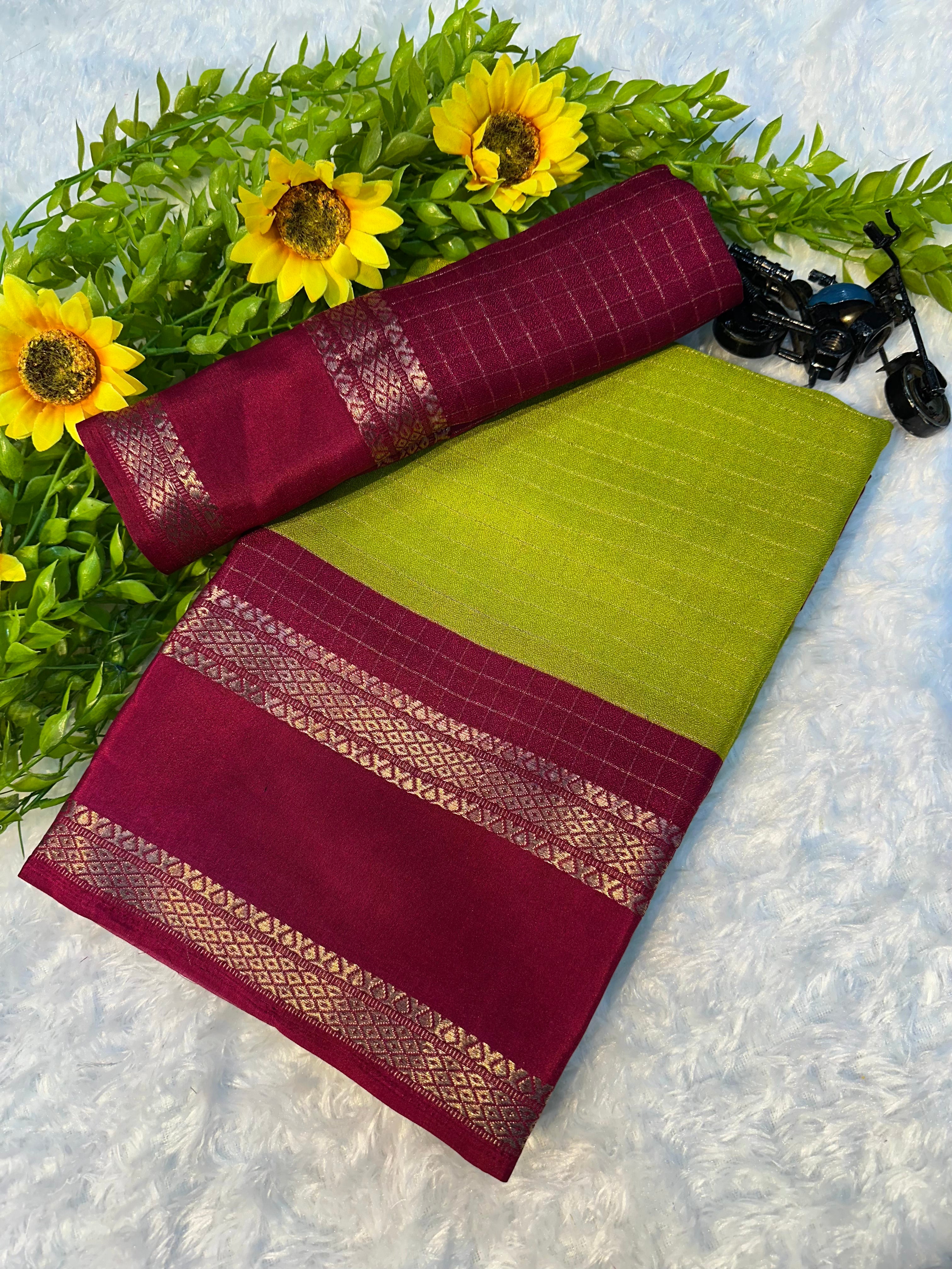 Dissemble Party Wear Heavy Mysore Silk Chex Design With Jacquard Weaving Work Pedding Border Fantastic Blouse