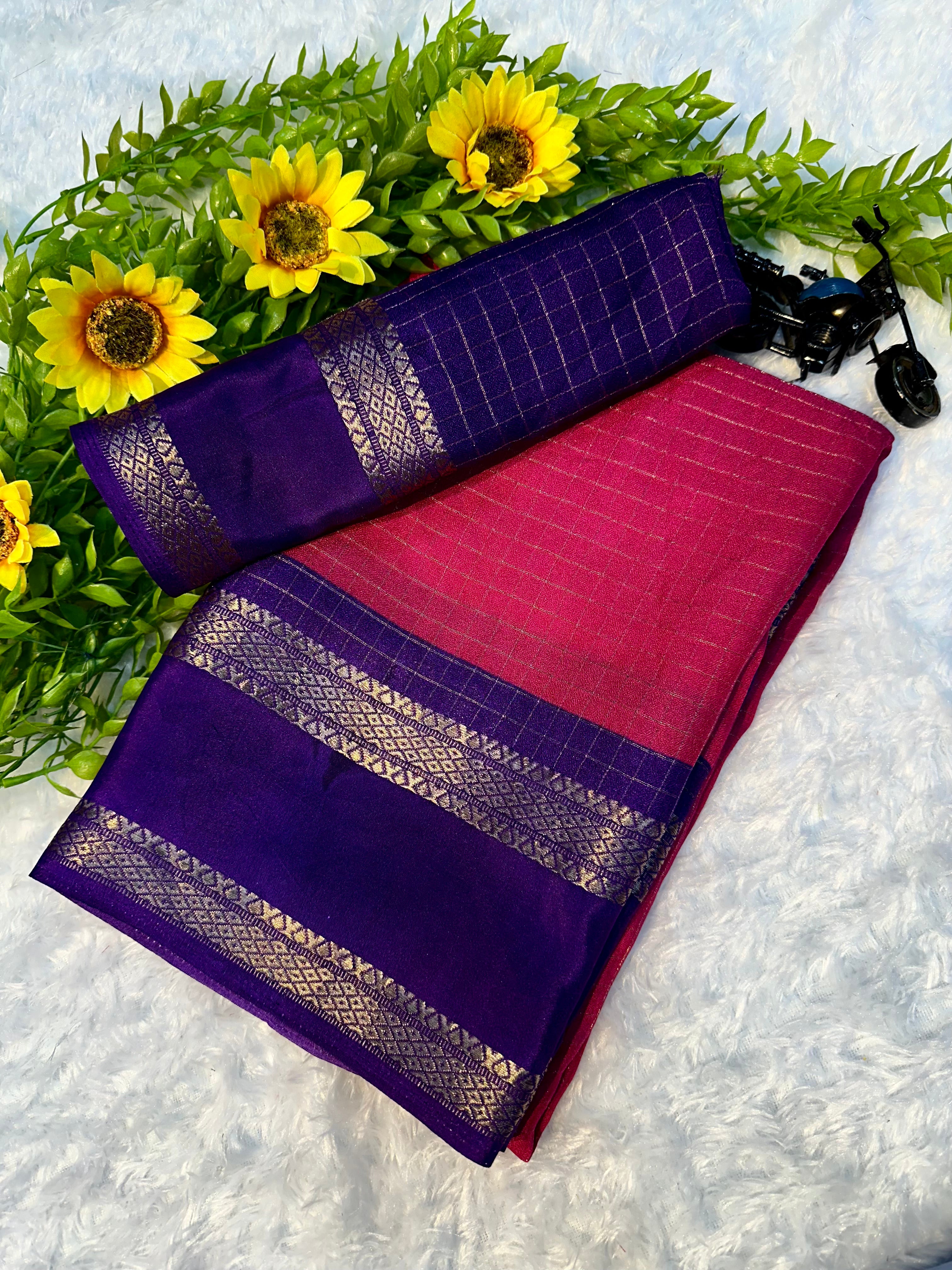 Dissemble Party Wear Heavy Mysore Silk Chex Design With Jacquard Weaving Work Pedding Border Fantastic Blouse