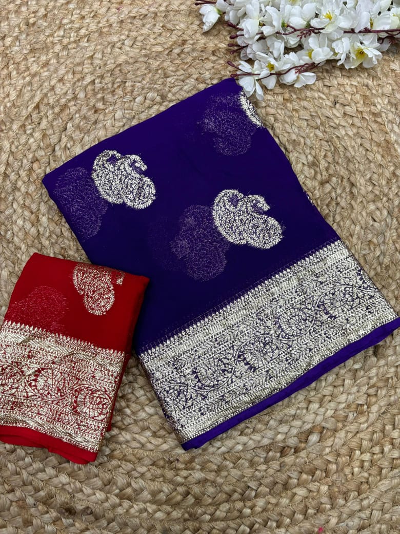 New Festival Wear Viscose Georgette Jacquard Weaving Work Fancy Designer Saree With Blouse