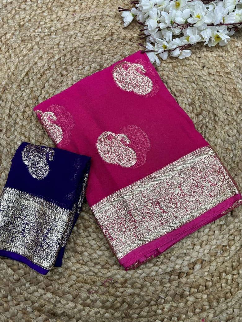 New Festival Wear Viscose Georgette Jacquard Weaving Work Fancy Designer Saree With Blouse