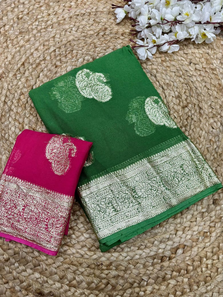 New Festival Wear Viscose Georgette Jacquard Weaving Work Fancy Designer Saree With Blouse