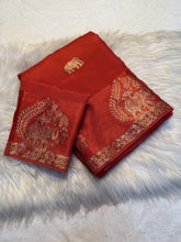 Load image into Gallery viewer, Quintessential Pure Soft Viscose Fabric Golden Zari Jacquard Work Fancy Designer Saree With Blouse
