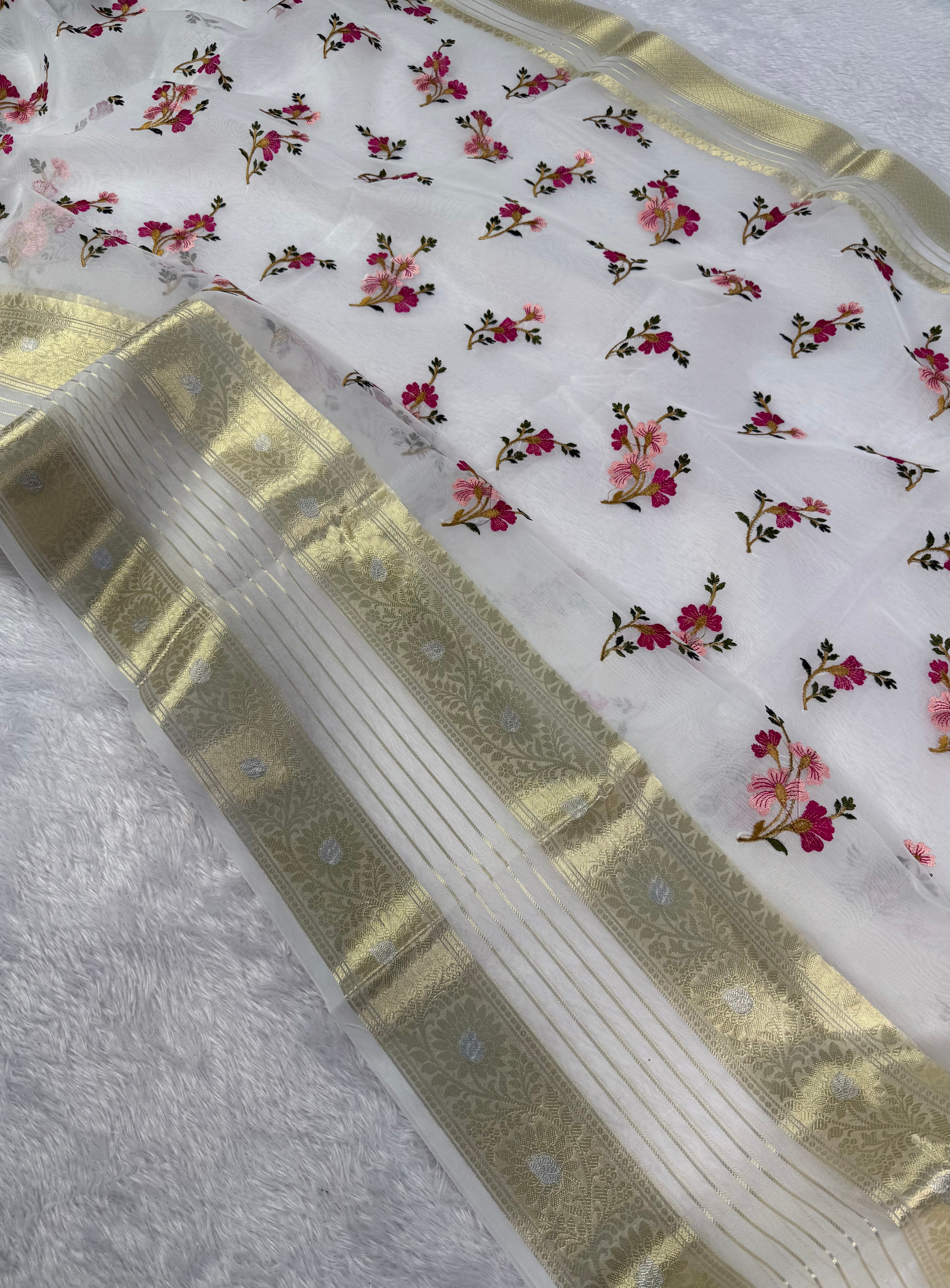 Graceful Function Wear Soft Organza Silk Embroidery n Zari Border Fancy Saree With Blouse Piece