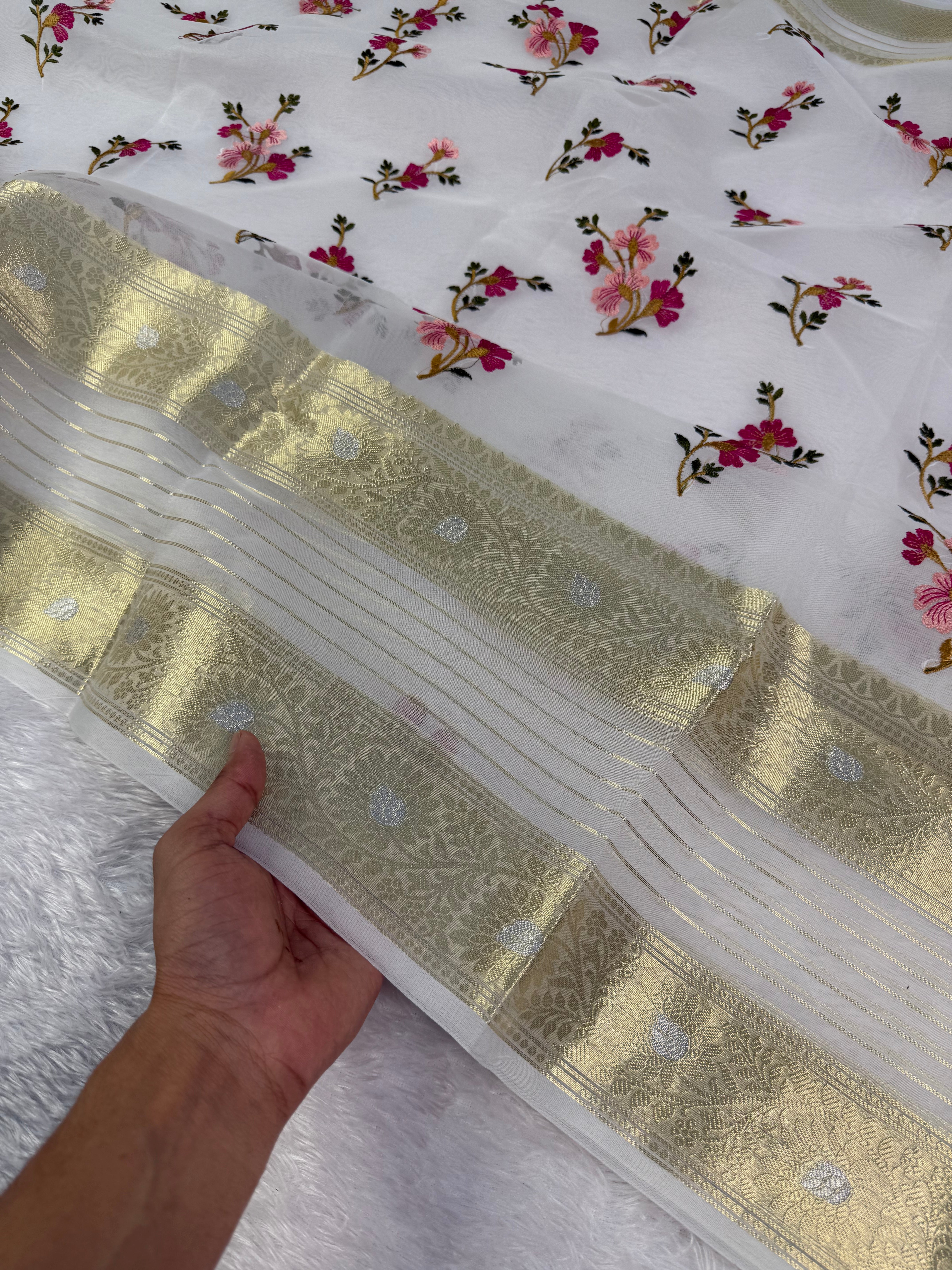 Graceful Function Wear Soft Organza Silk Embroidery n Zari Border Fancy Saree With Blouse Piece