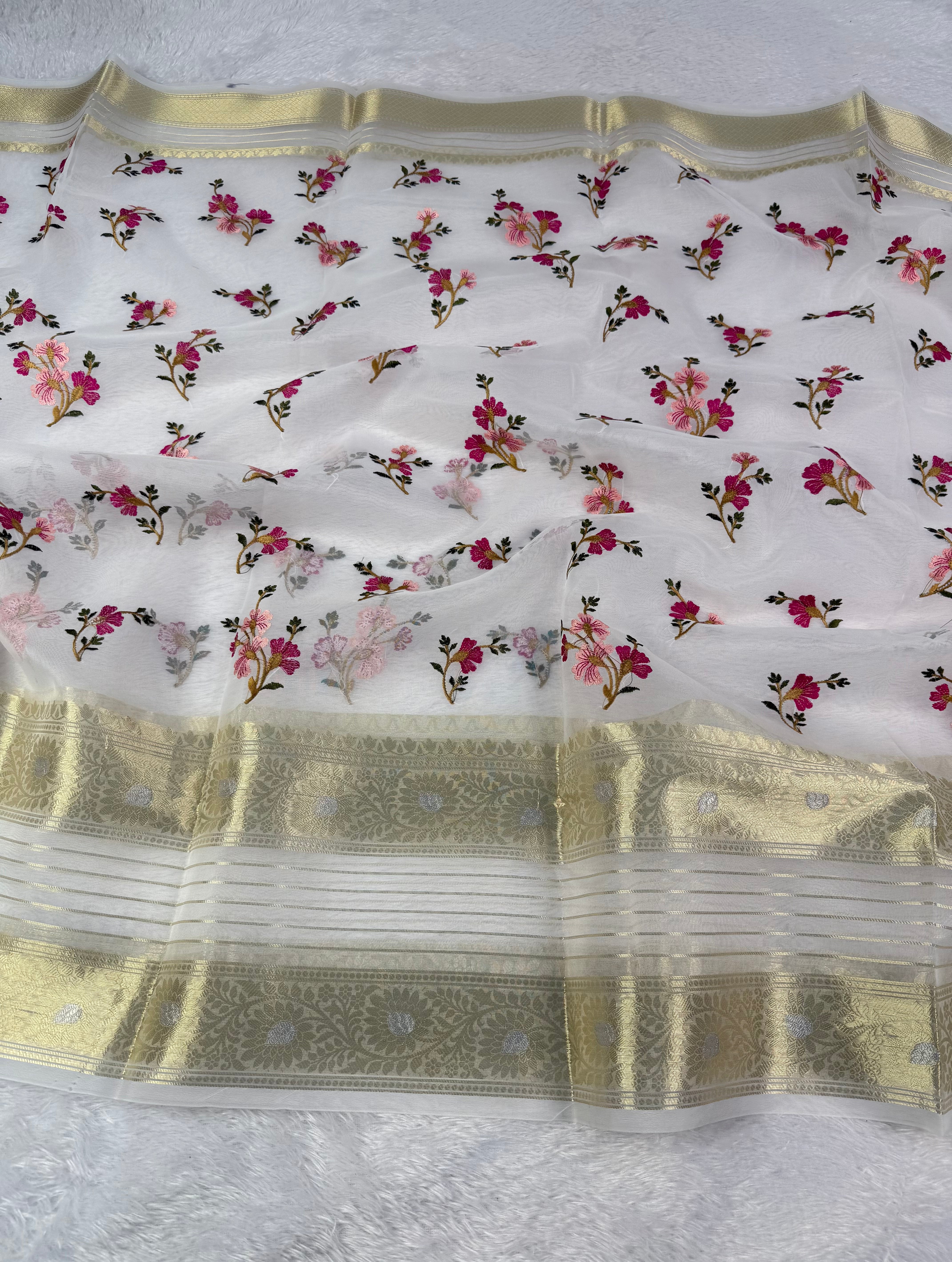 Graceful Function Wear Soft Organza Silk Embroidery n Zari Border Fancy Saree With Blouse Piece