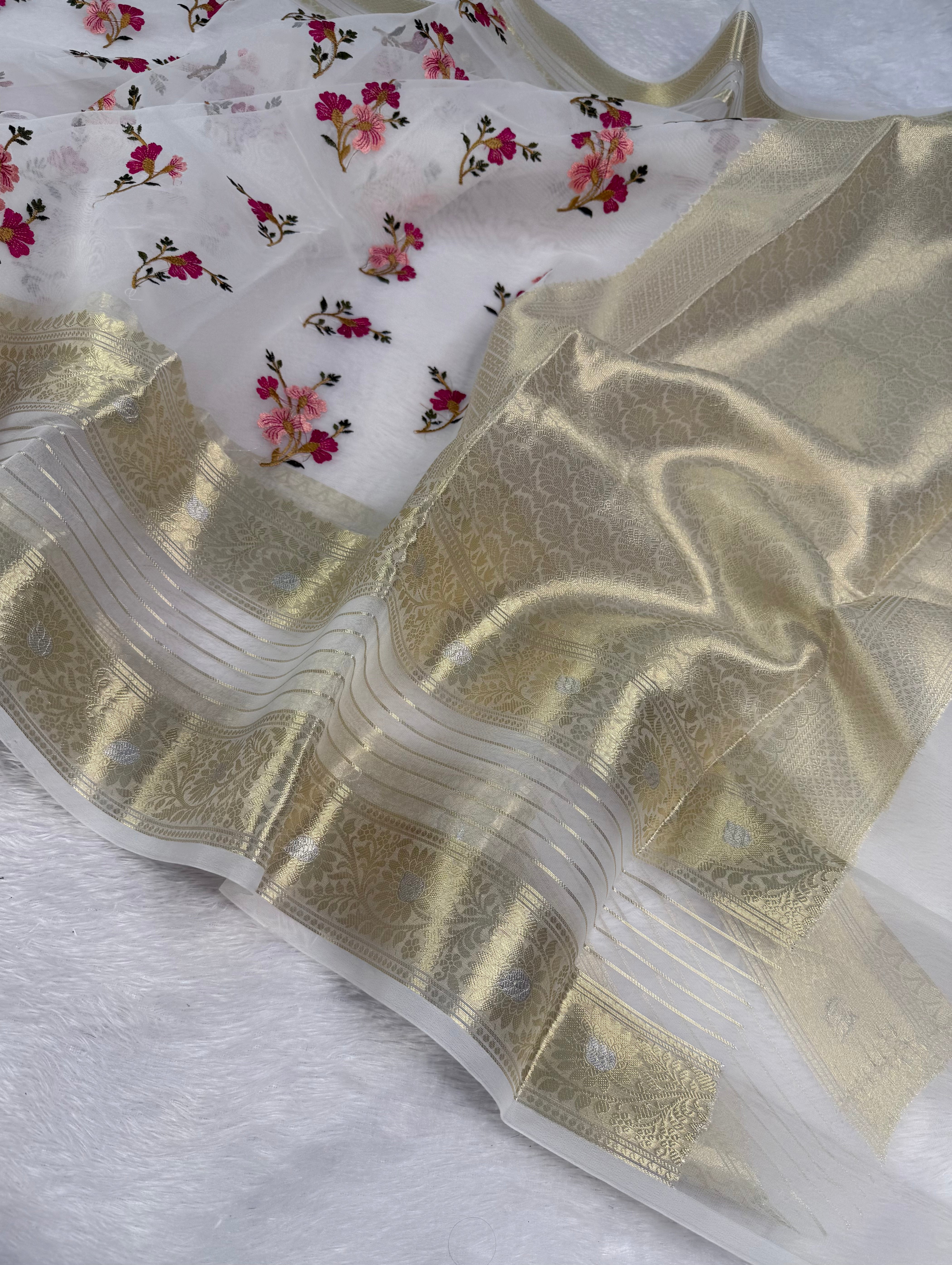 Graceful Function Wear Soft Organza Silk Embroidery n Zari Border Fancy Saree With Blouse Piece