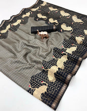 Load image into Gallery viewer, Desiring Festive Wear Pure Soft Tussar Silk Small Chex Golden Zari Border Fancy Saree For Women
