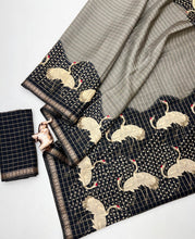 Load image into Gallery viewer, Desiring Festive Wear Pure Soft Tussar Silk Small Chex Golden Zari Border Fancy Saree For Women
