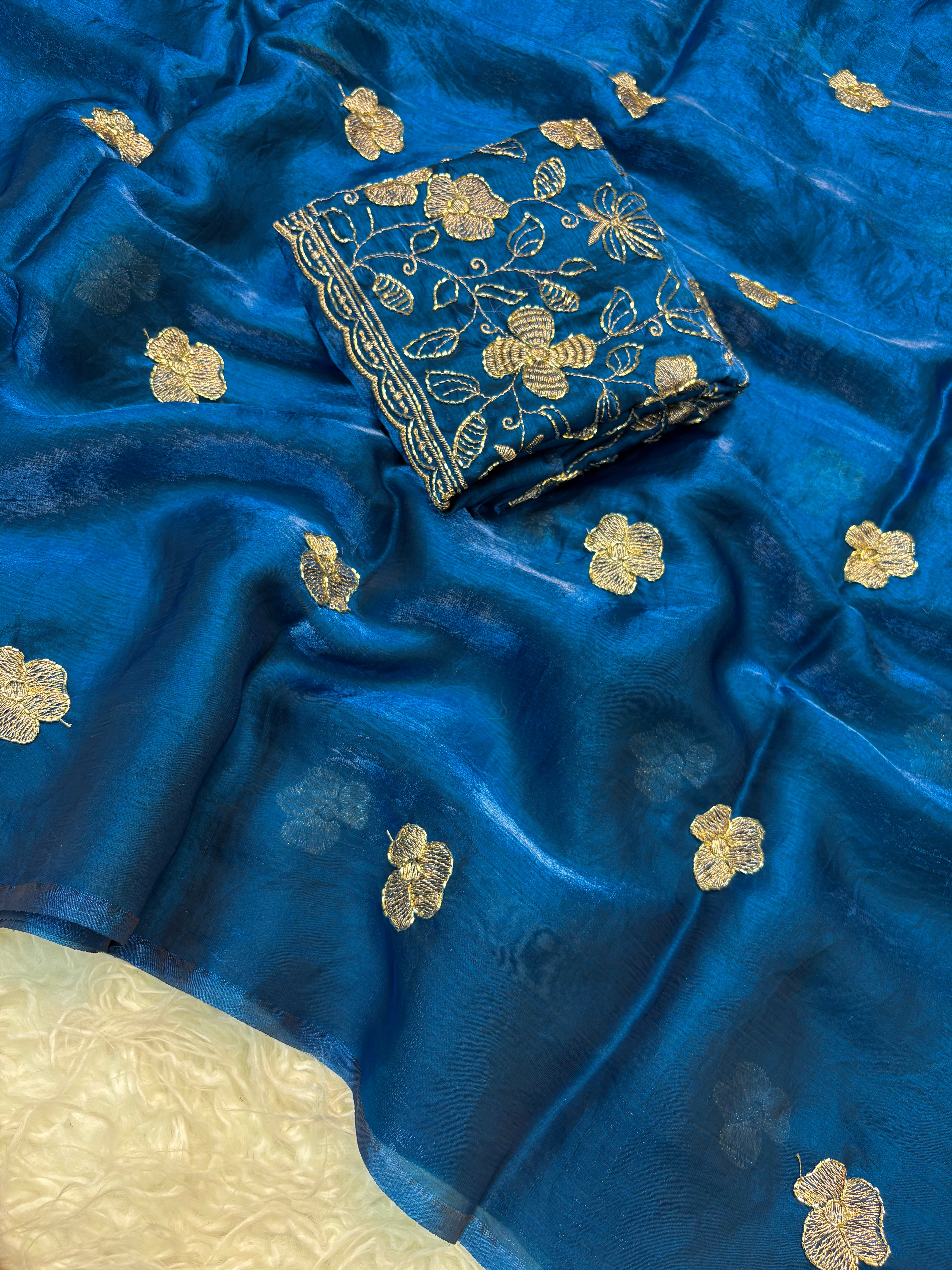 Prettiest Wedding Wear Rangoli Silk Sequence n Beads Work Saree With Conrrast Blouse Piece