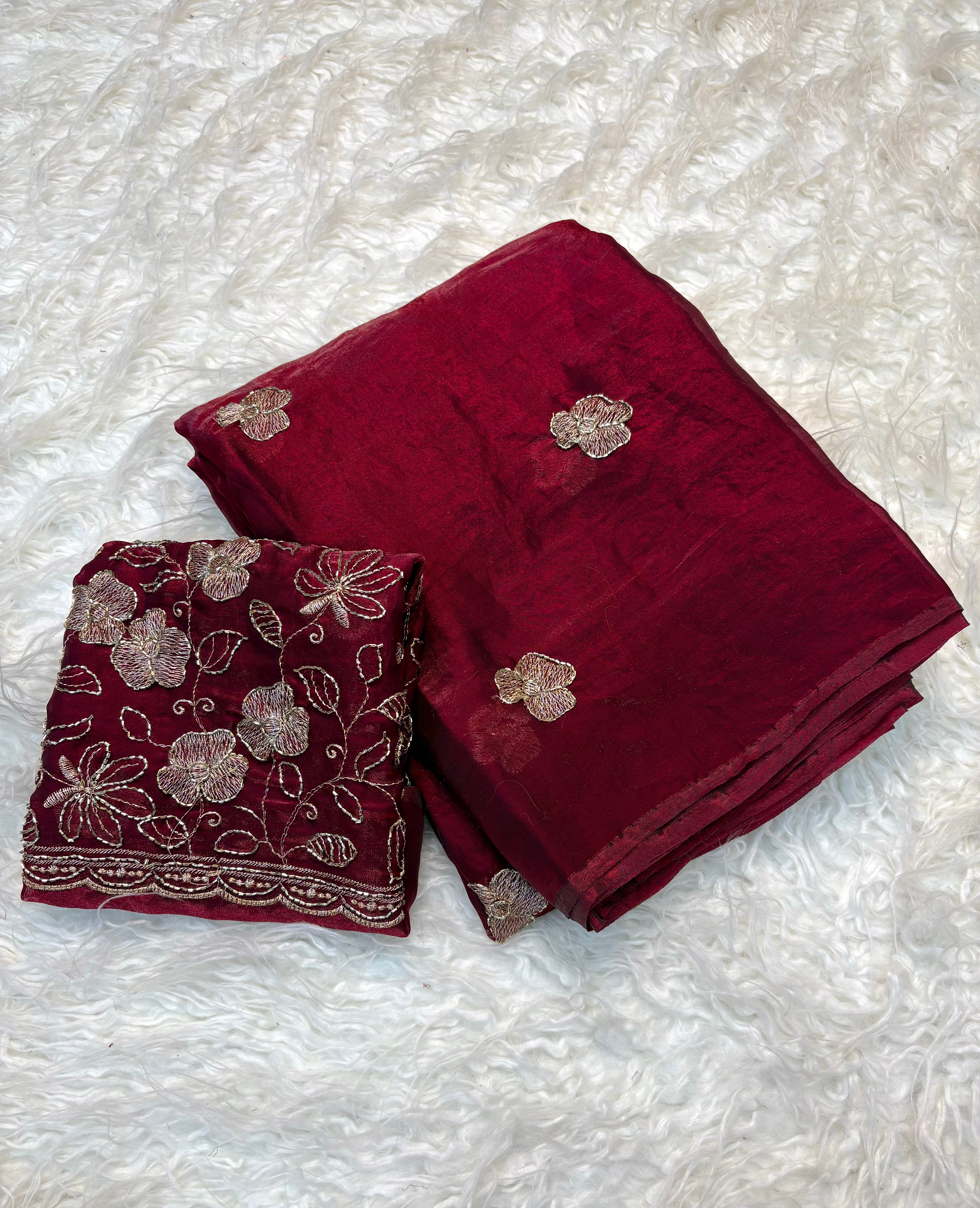 Prettiest Wedding Wear Rangoli Silk Sequence n Beads Work Saree With Conrrast Blouse Piece