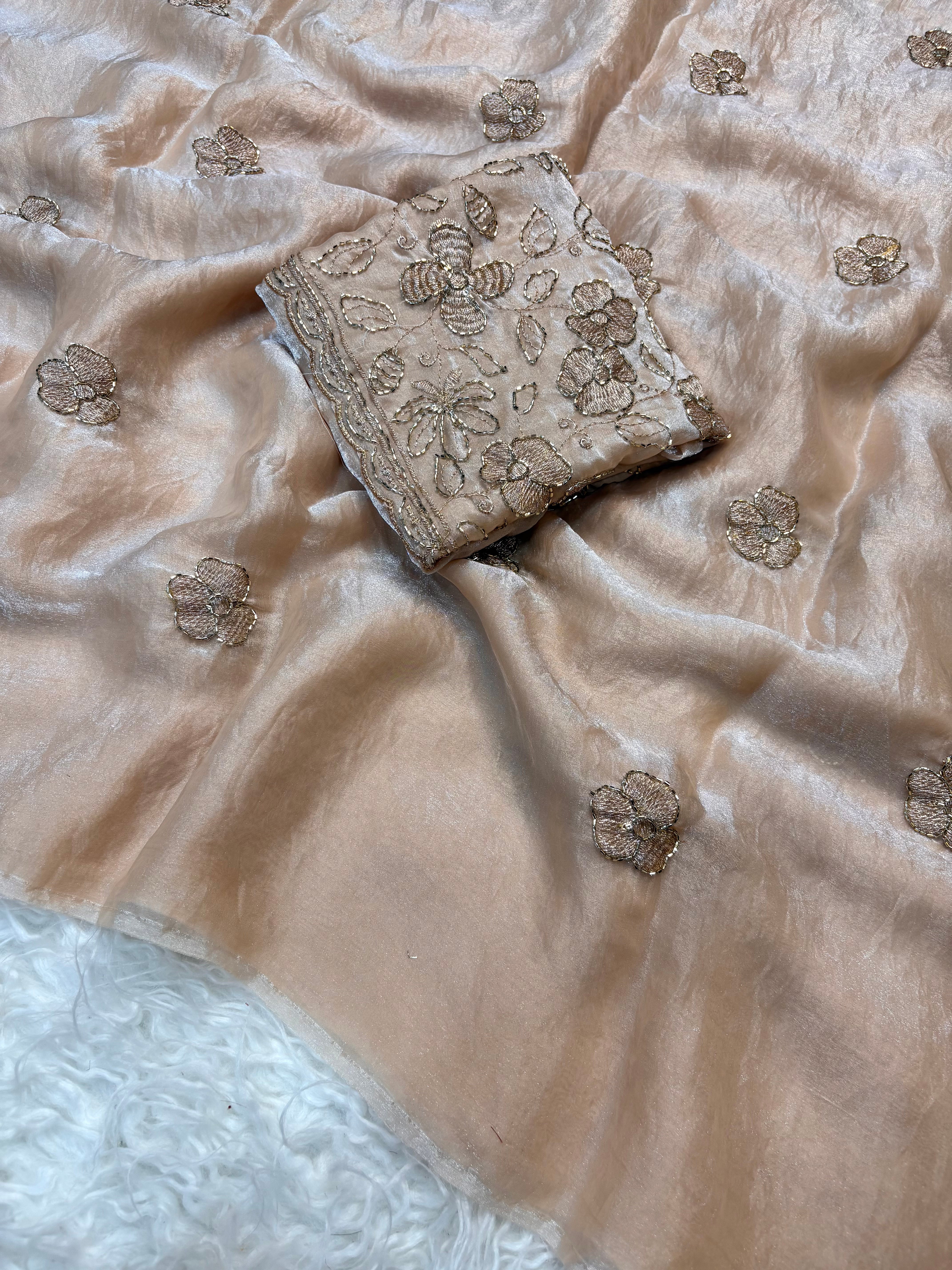Prettiest Wedding Wear Rangoli Silk Sequence n Beads Work Saree With Conrrast Blouse Piece