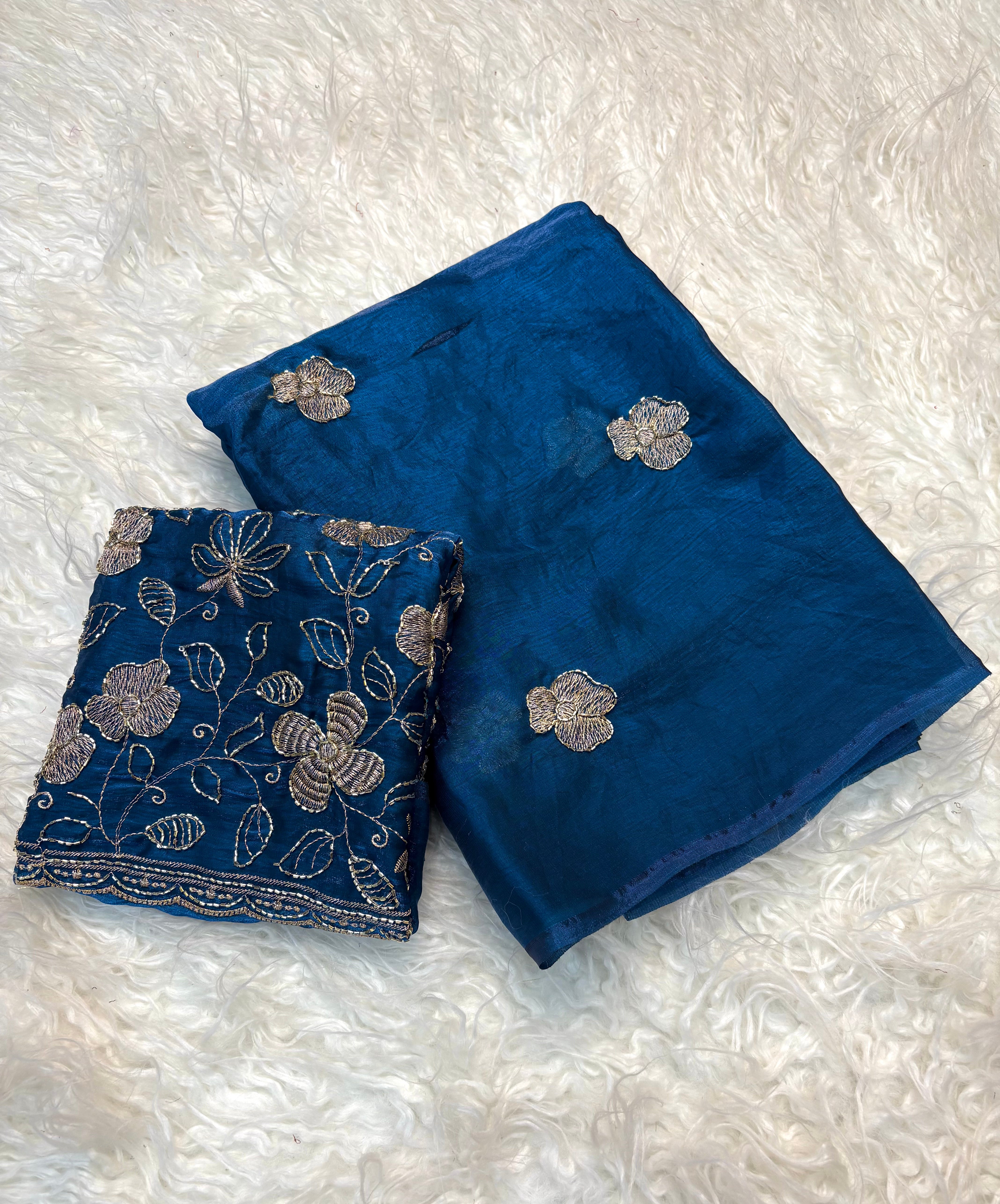 Prettiest Wedding Wear Rangoli Silk Sequence n Beads Work Saree With Conrrast Blouse Piece