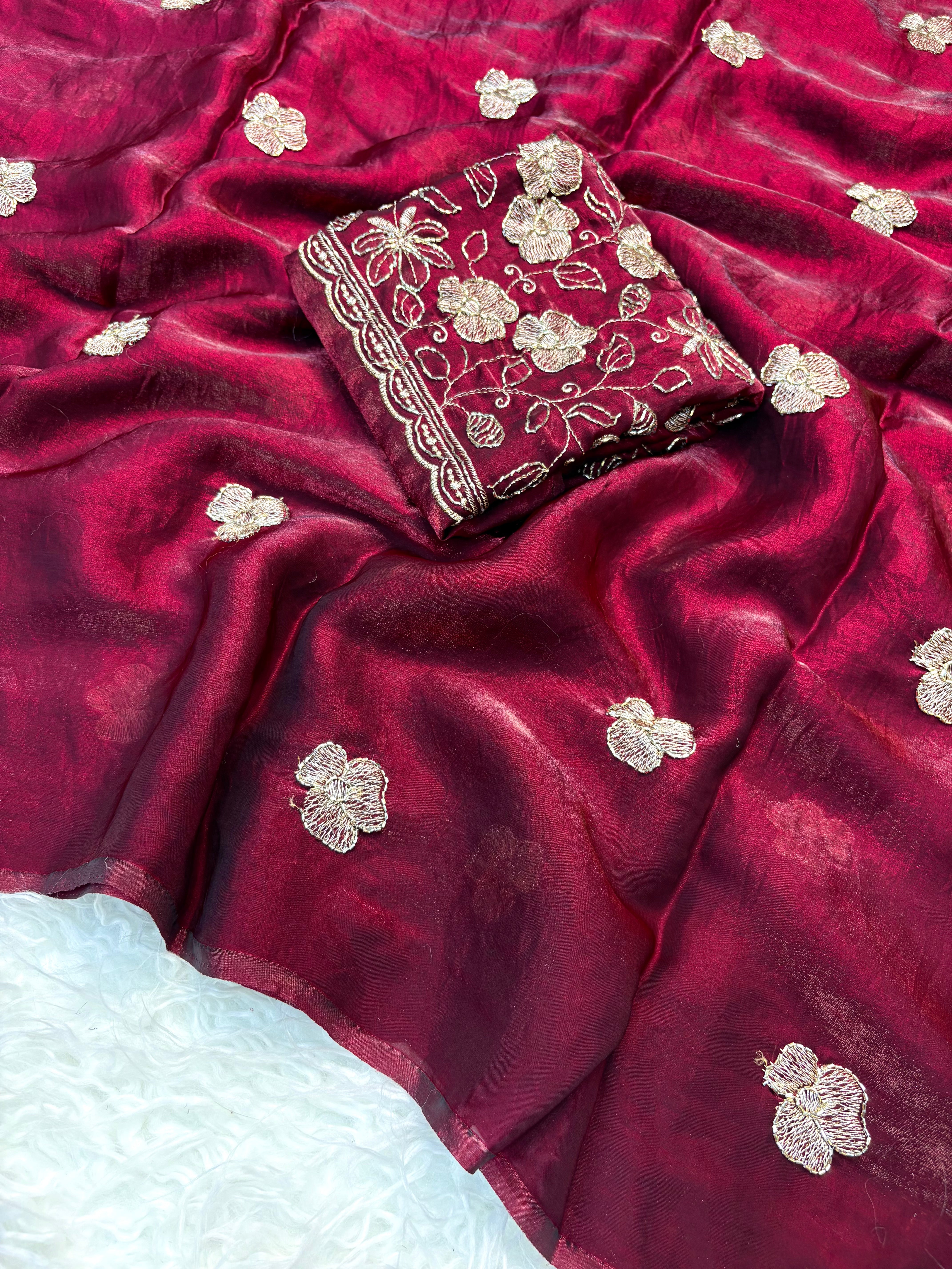 Prettiest Wedding Wear Rangoli Silk Sequence n Beads Work Saree With Conrrast Blouse Piece