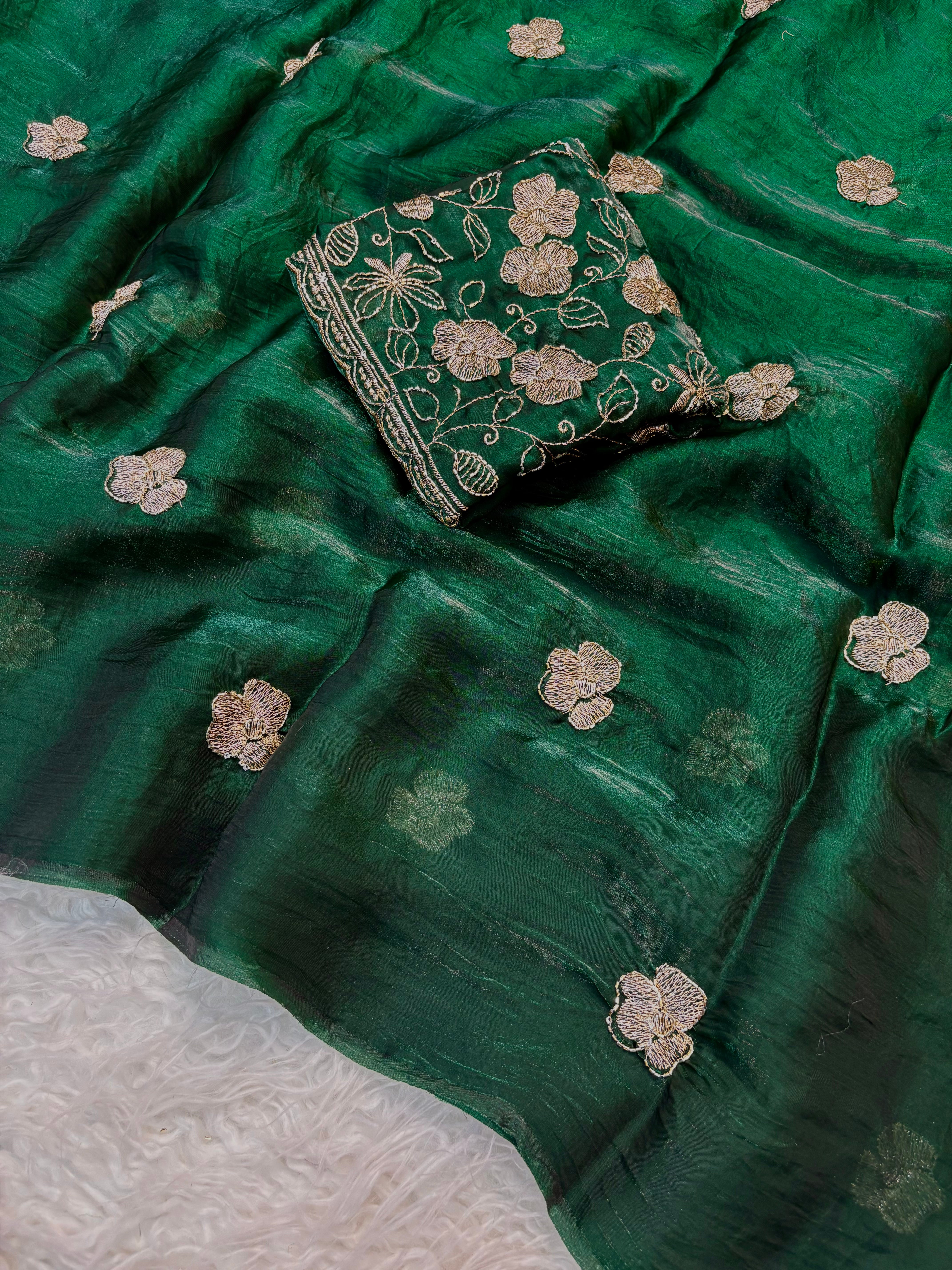 Prettiest Wedding Wear Rangoli Silk Sequence n Beads Work Saree With Conrrast Blouse Piece