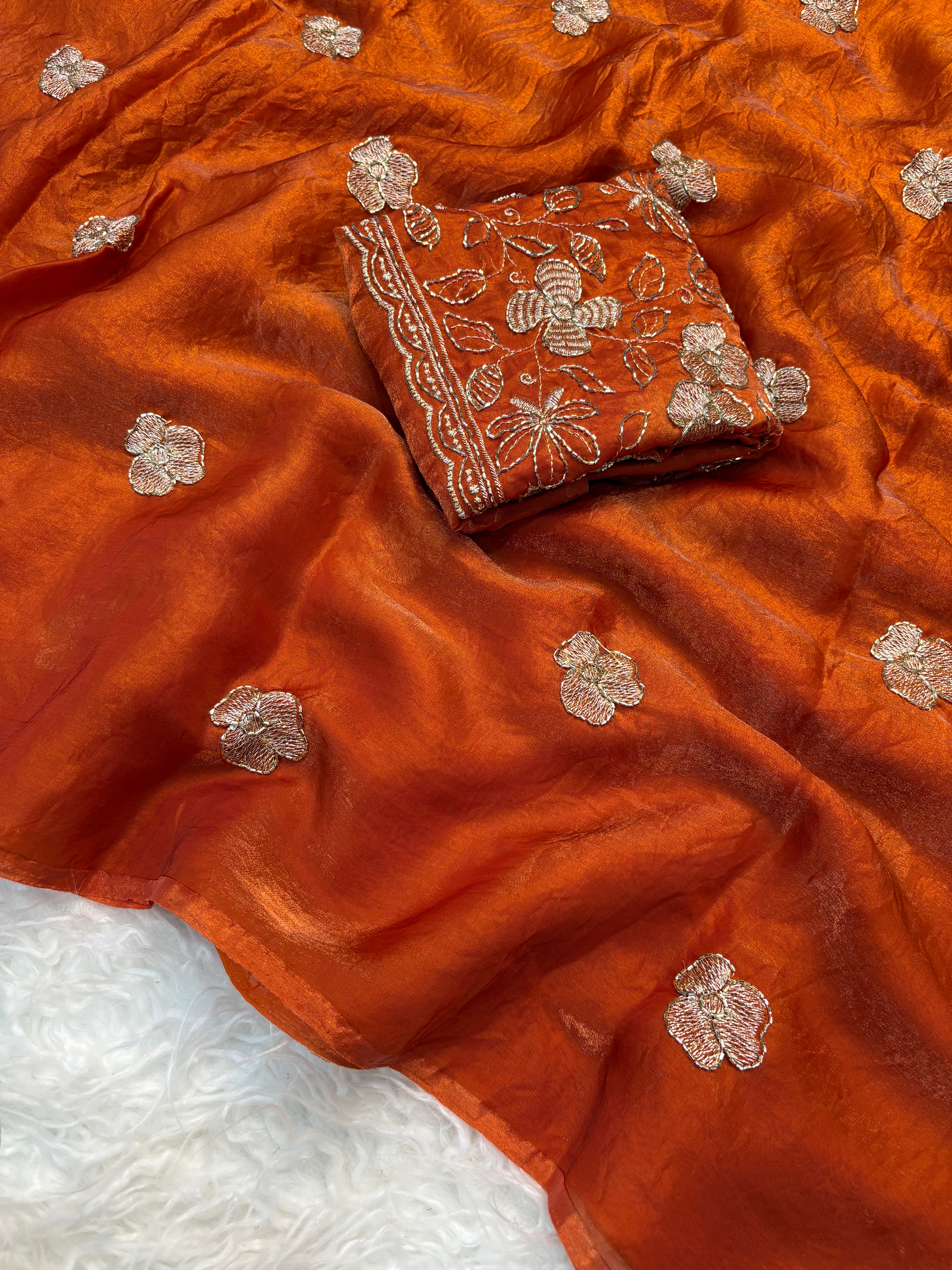 Prettiest Wedding Wear Rangoli Silk Sequence n Beads Work Saree With Conrrast Blouse Piece