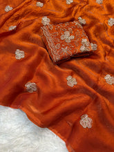 Load image into Gallery viewer, Prettiest Wedding Wear Rangoli Silk Sequence n Beads Work Saree With Conrrast Blouse Piece
