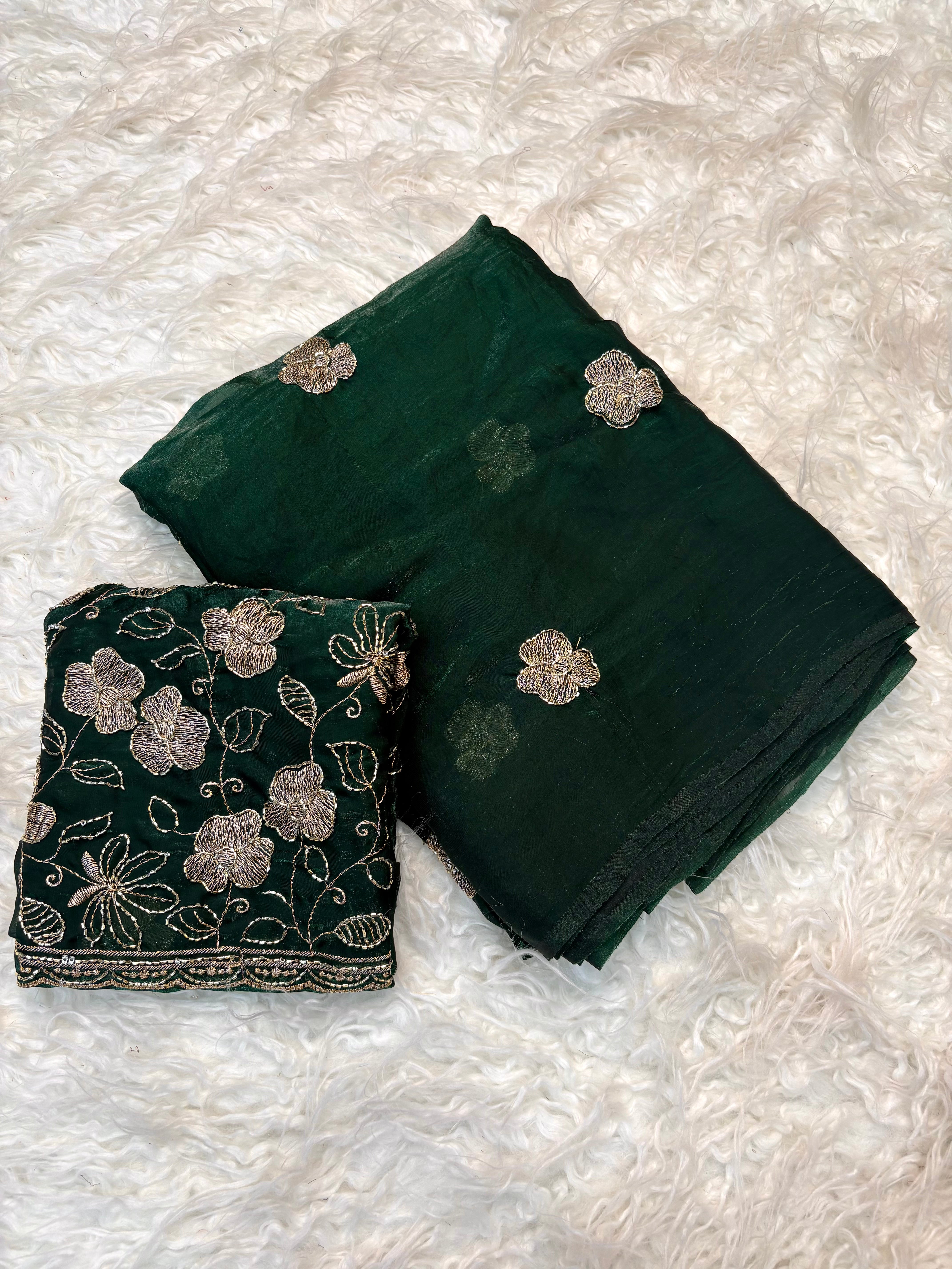 Prettiest Wedding Wear Rangoli Silk Sequence n Beads Work Saree With Conrrast Blouse Piece