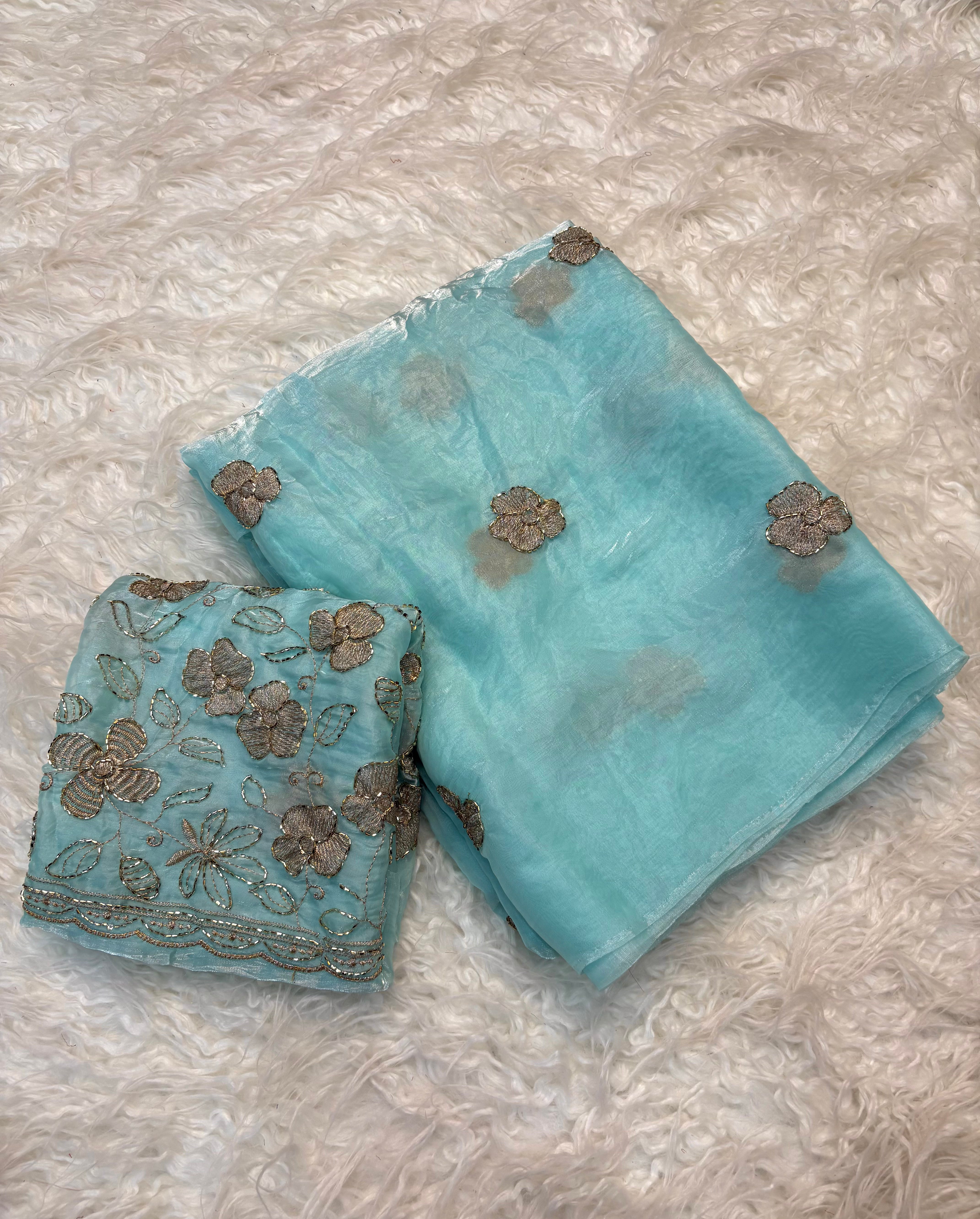 Prettiest Wedding Wear Rangoli Silk Sequence n Beads Work Saree With Conrrast Blouse Piece
