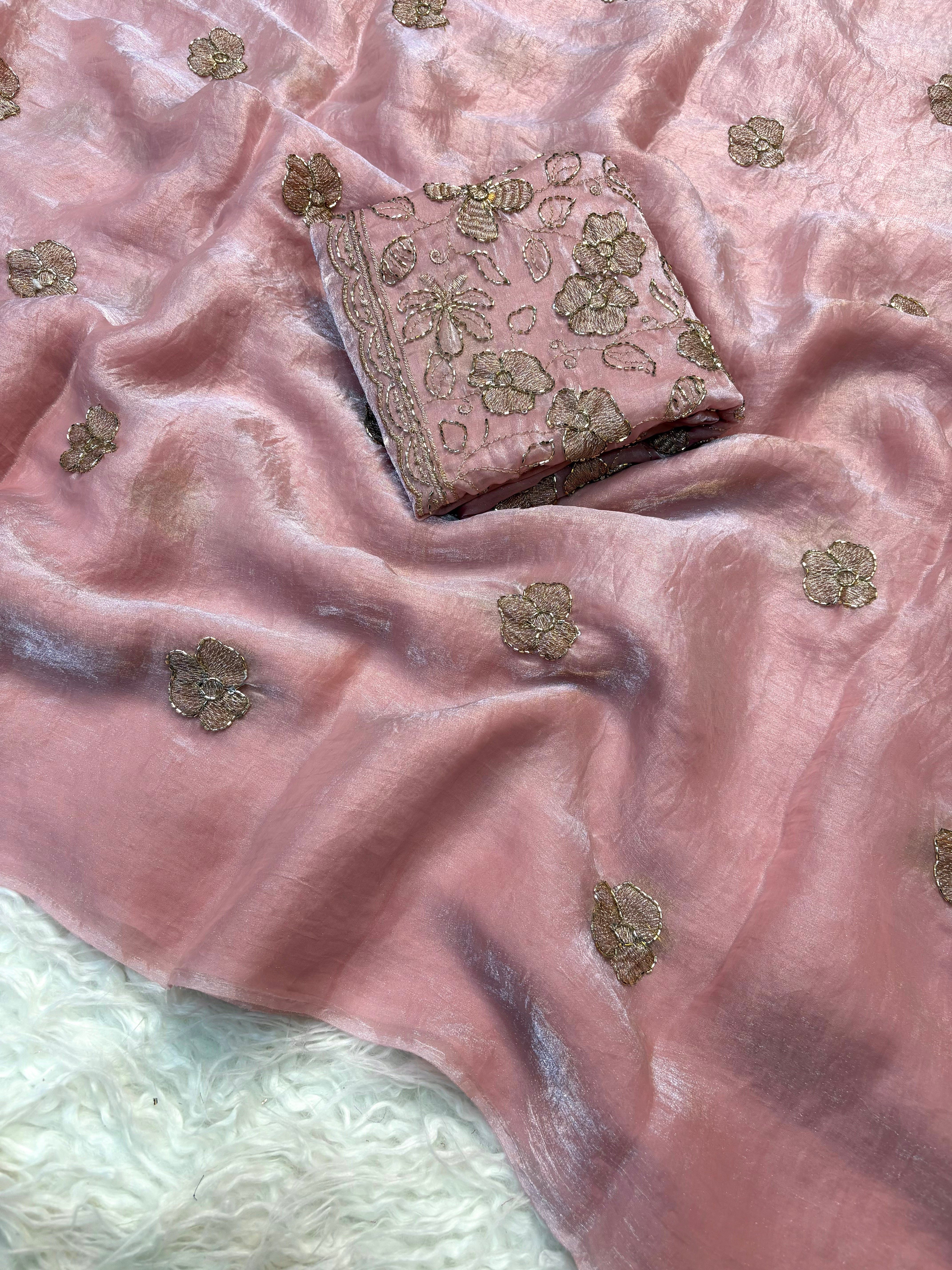 Prettiest Wedding Wear Rangoli Silk Sequence n Beads Work Saree With Conrrast Blouse Piece