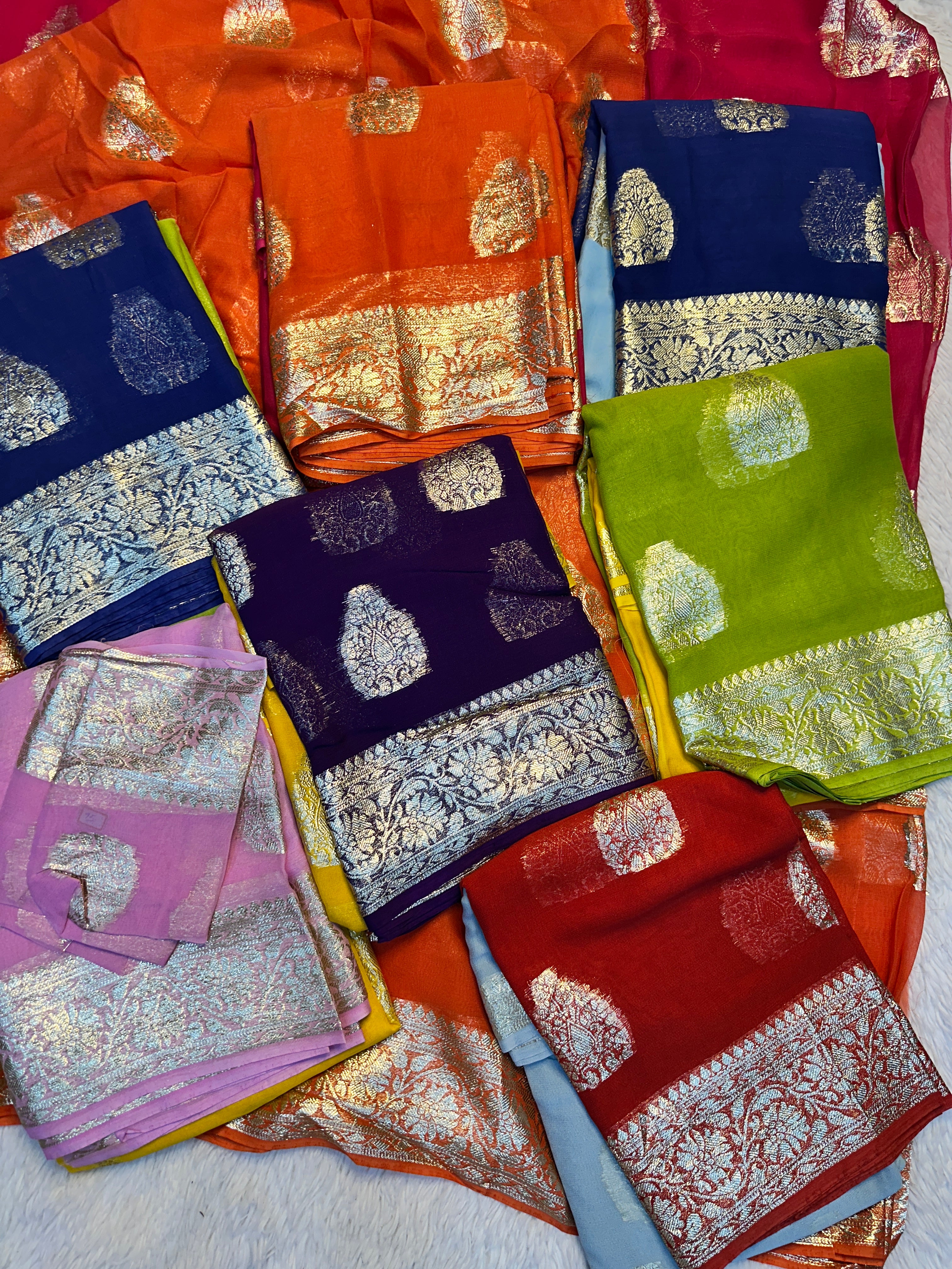 Desiring Function Wear Double Shaded Georgette Jacquard Zari Work Saree With Blouse Piece