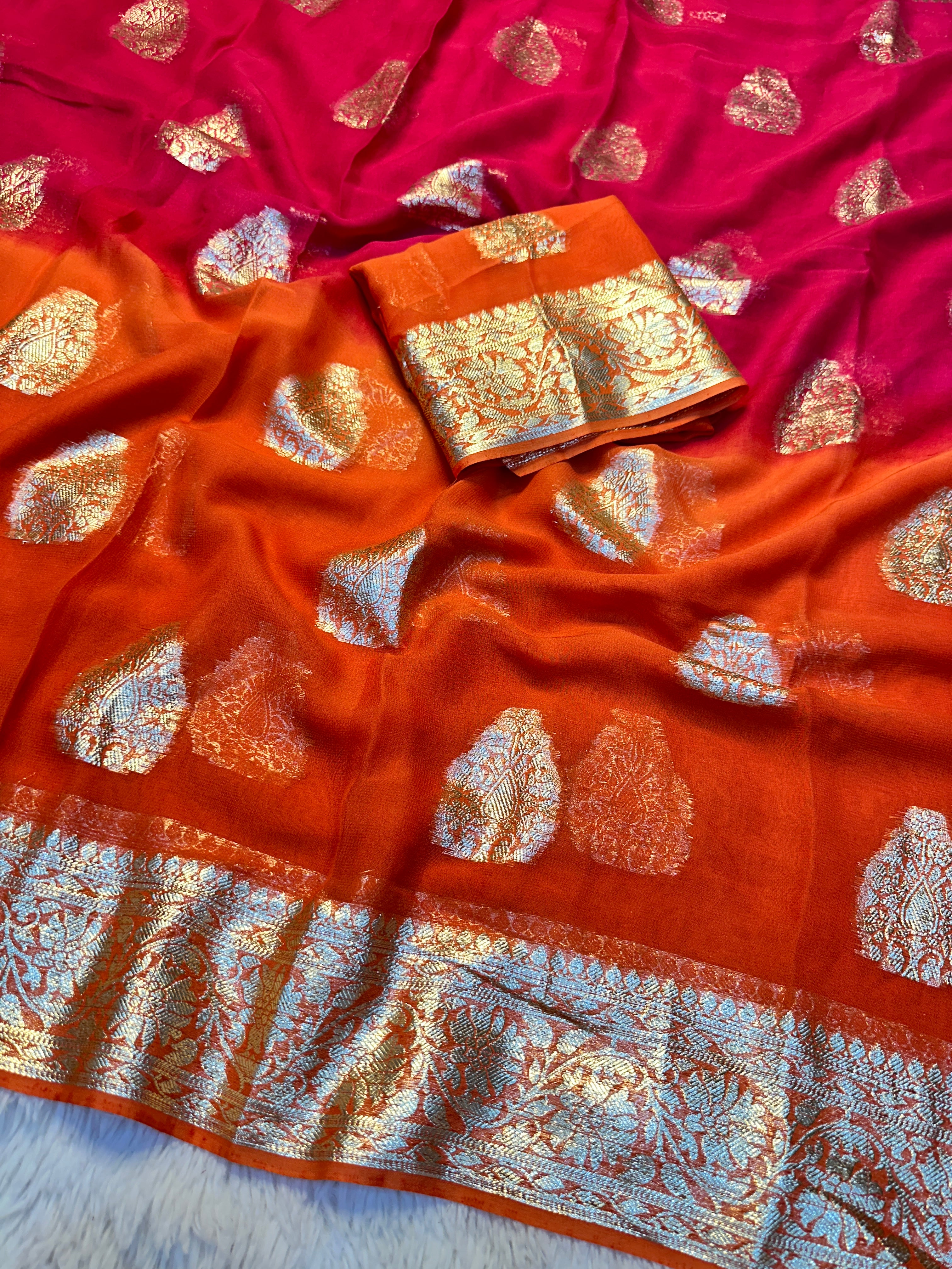 Desiring Function Wear Double Shaded Georgette Jacquard Zari Work Saree With Blouse Piece