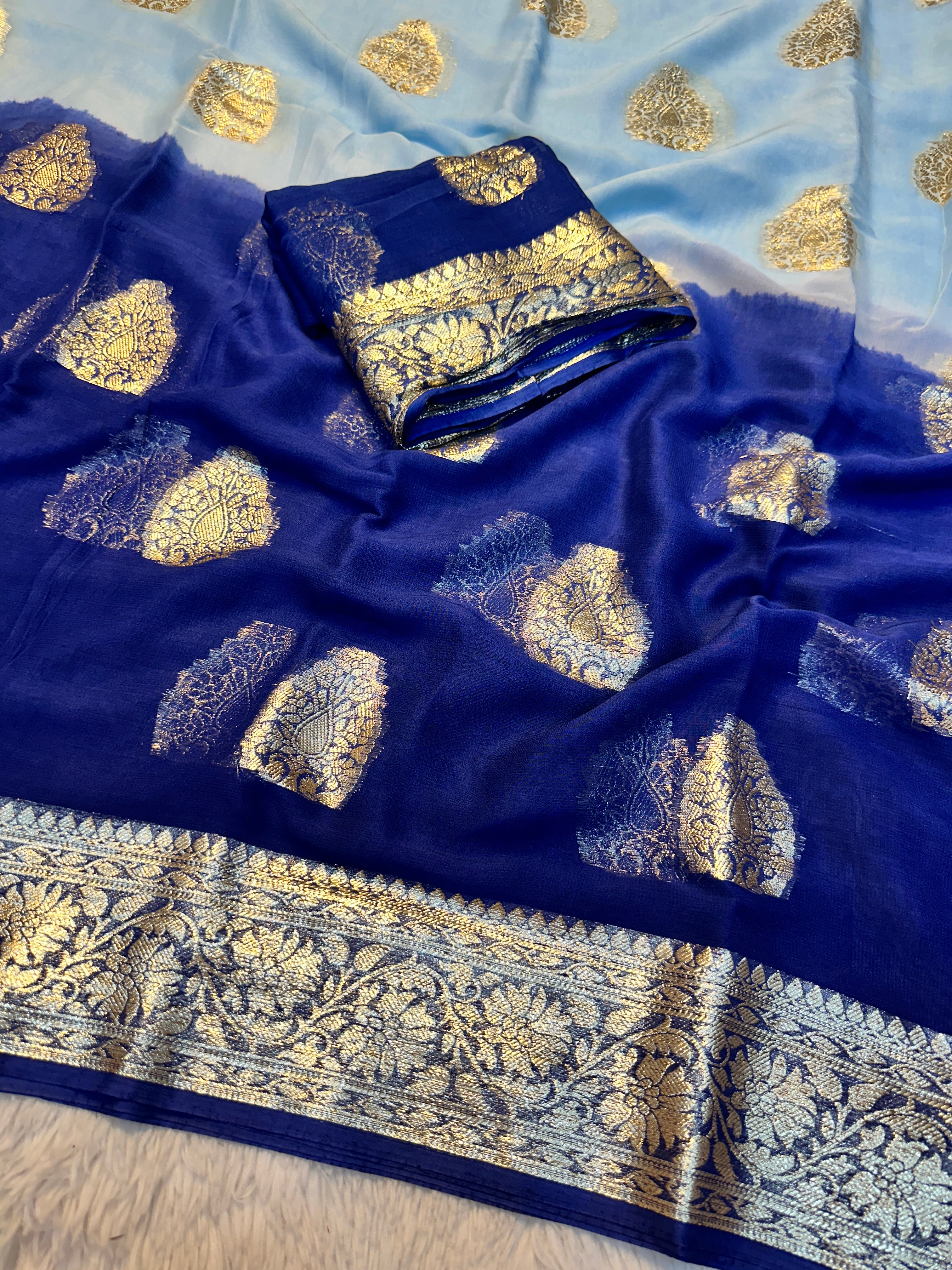 Desiring Function Wear Double Shaded Georgette Jacquard Zari Work Saree With Blouse Piece
