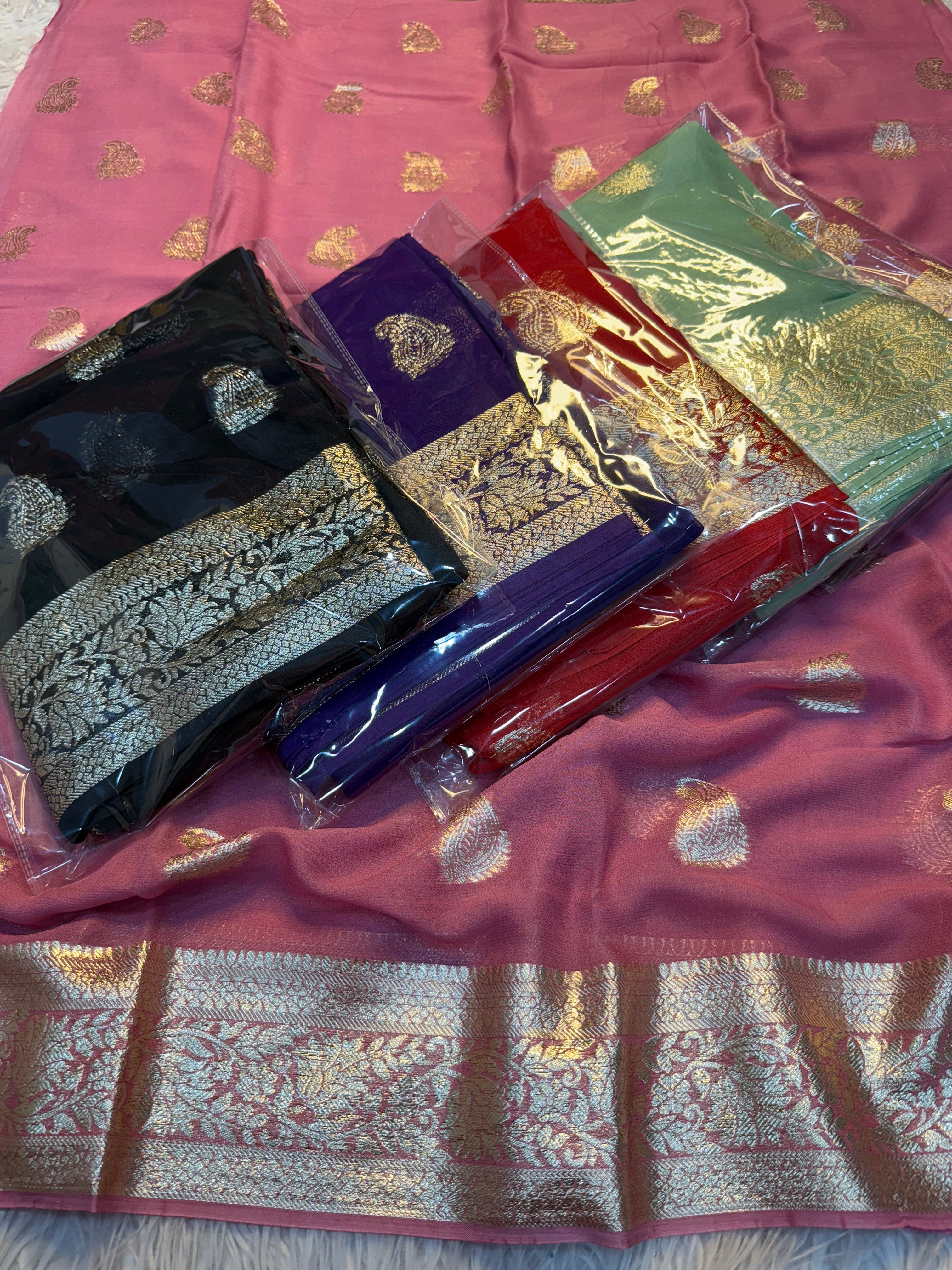 Desiring Viscose Georgette Jacquard Zari Work Saree With Staggering Blouse Piece