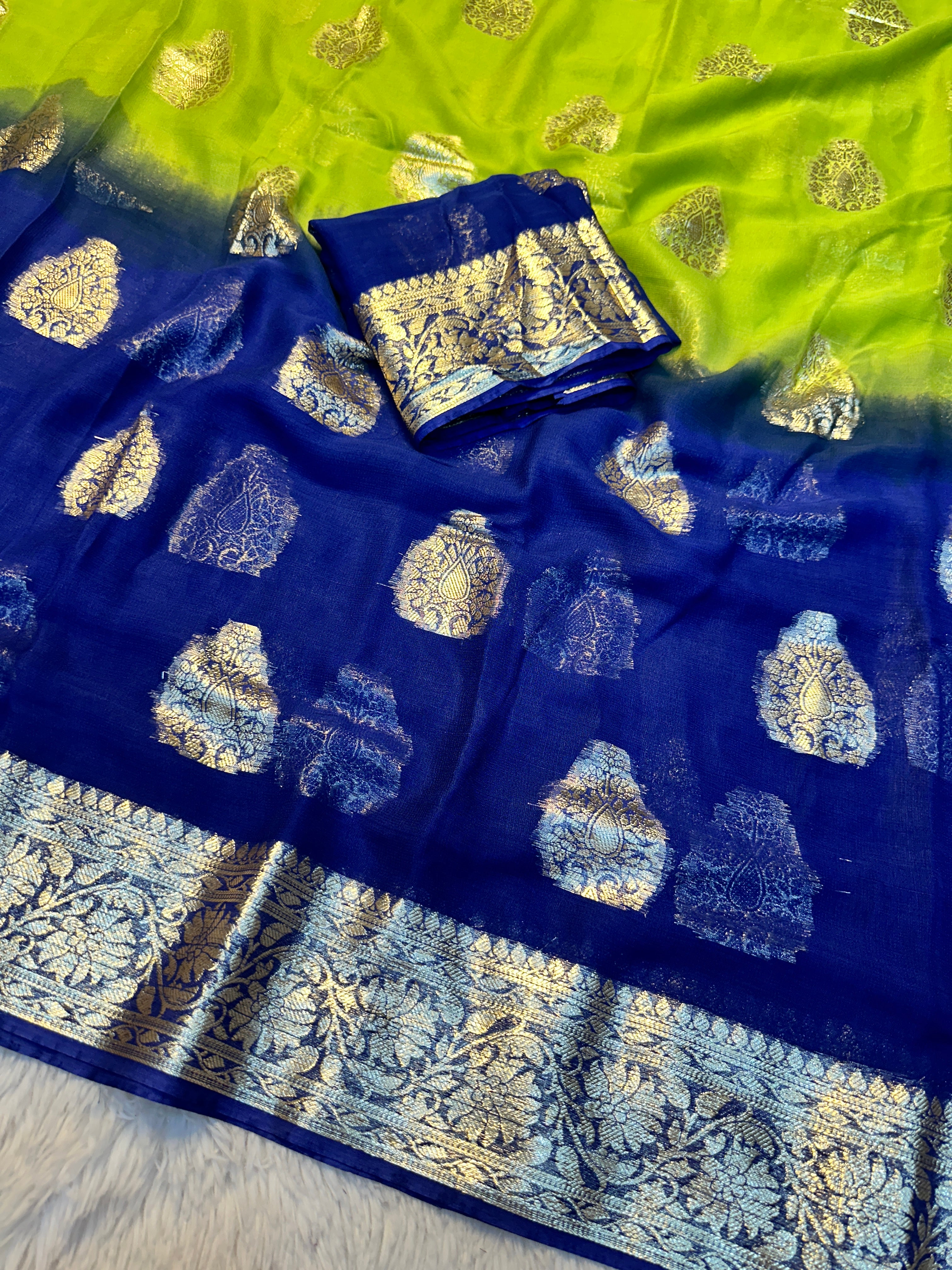 Desiring Function Wear Double Shaded Georgette Jacquard Zari Work Saree With Blouse Piece
