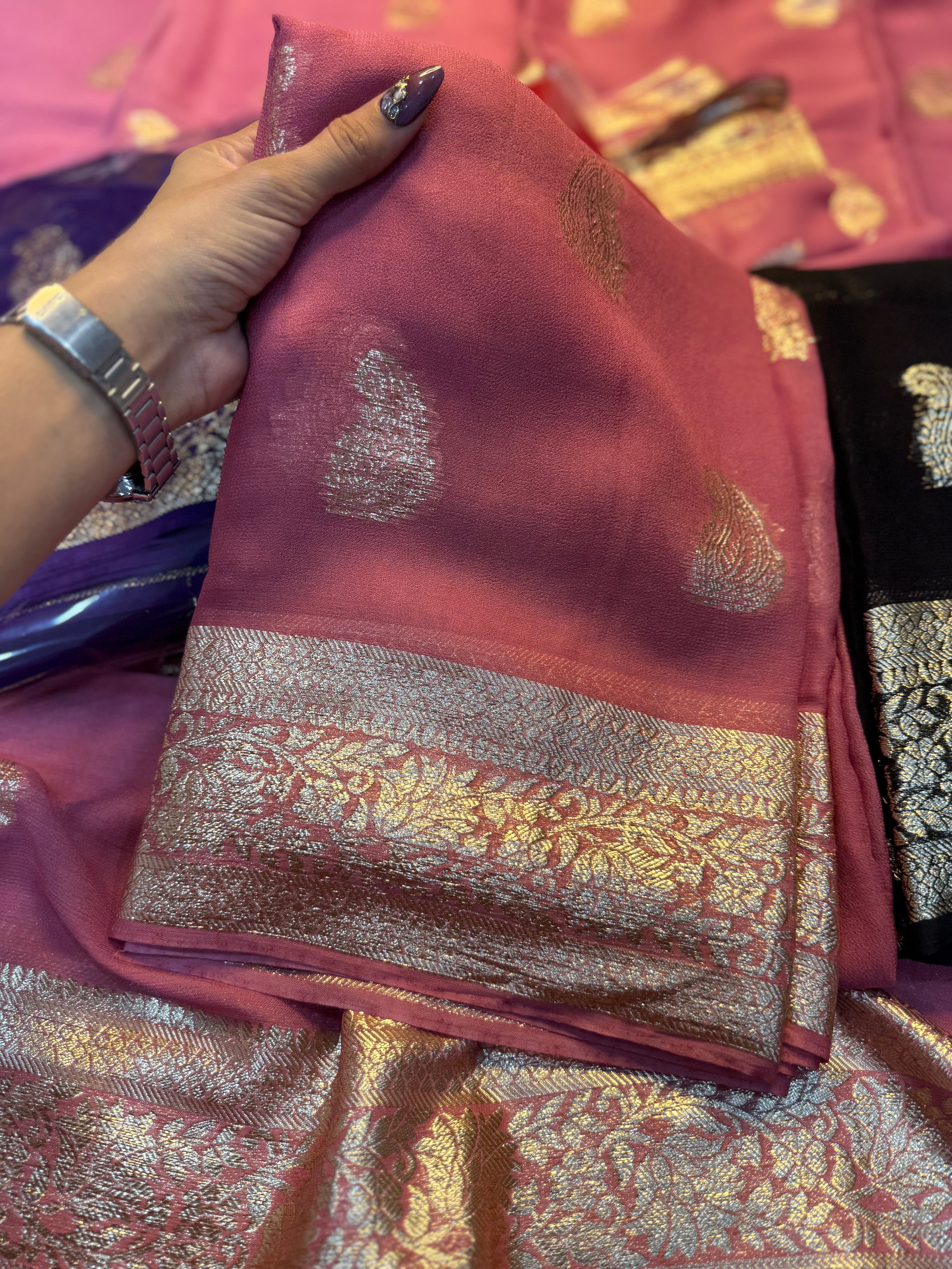 Desiring Viscose Georgette Jacquard Zari Work Saree With Staggering Blouse Piece