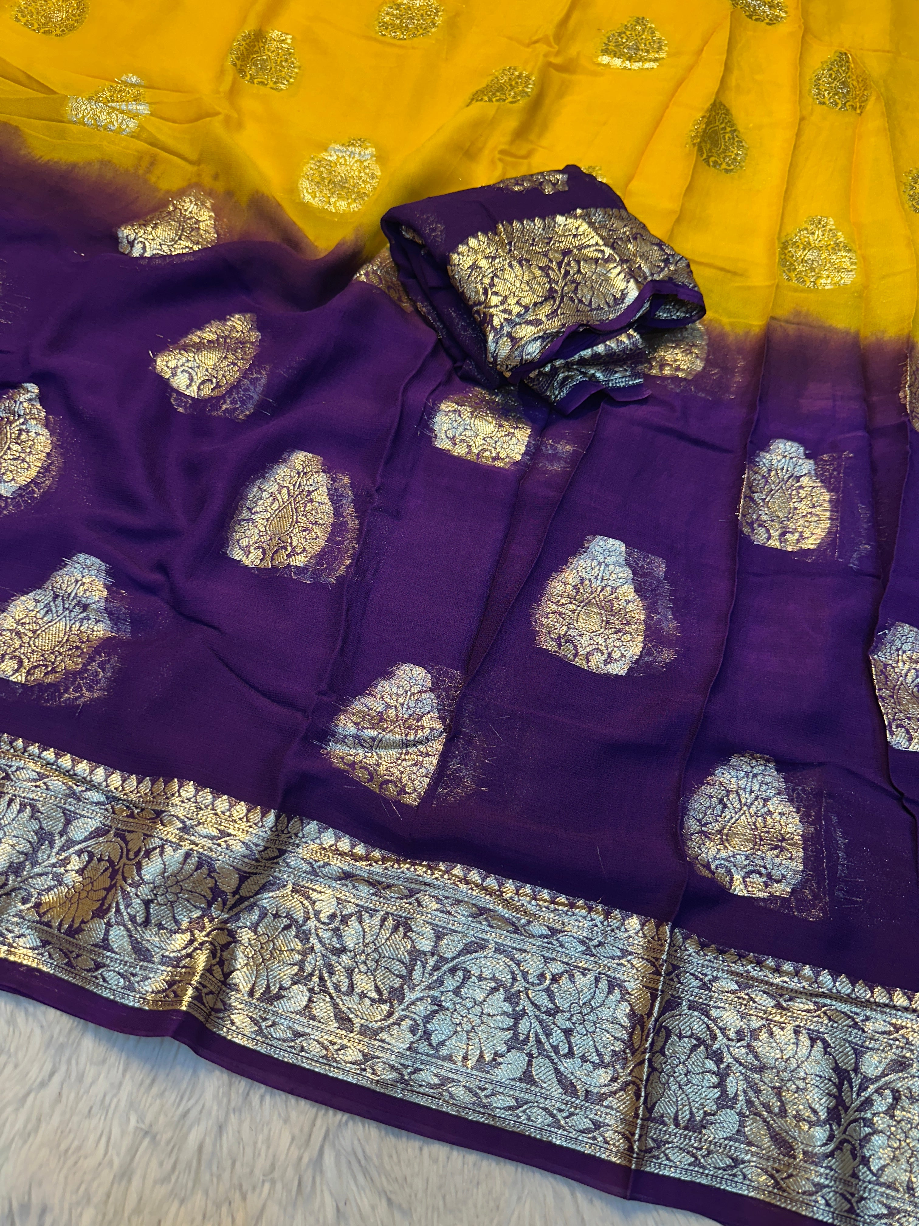 Desiring Function Wear Double Shaded Georgette Jacquard Zari Work Saree With Blouse Piece