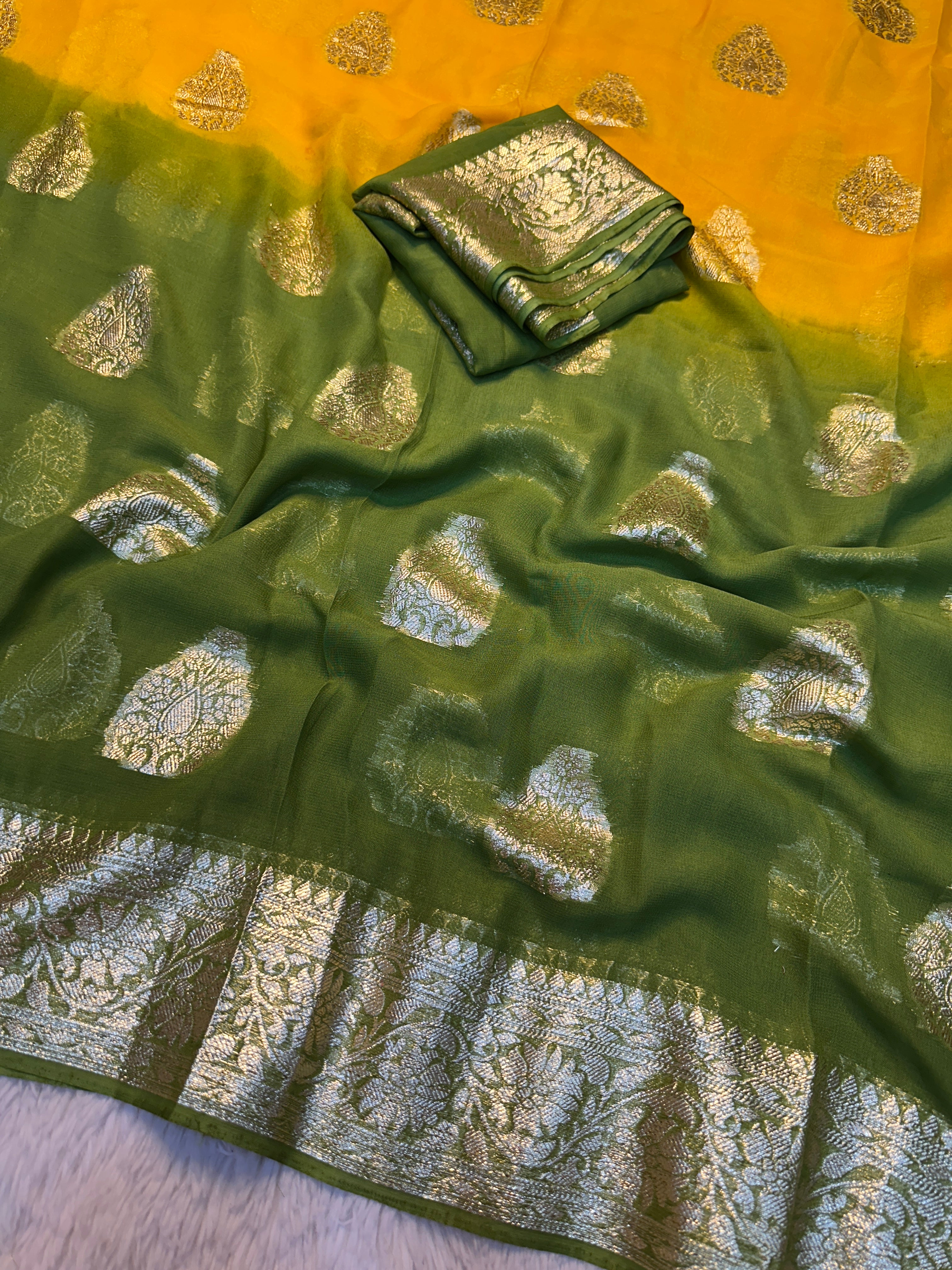 Desiring Function Wear Double Shaded Georgette Jacquard Zari Work Saree With Blouse Piece