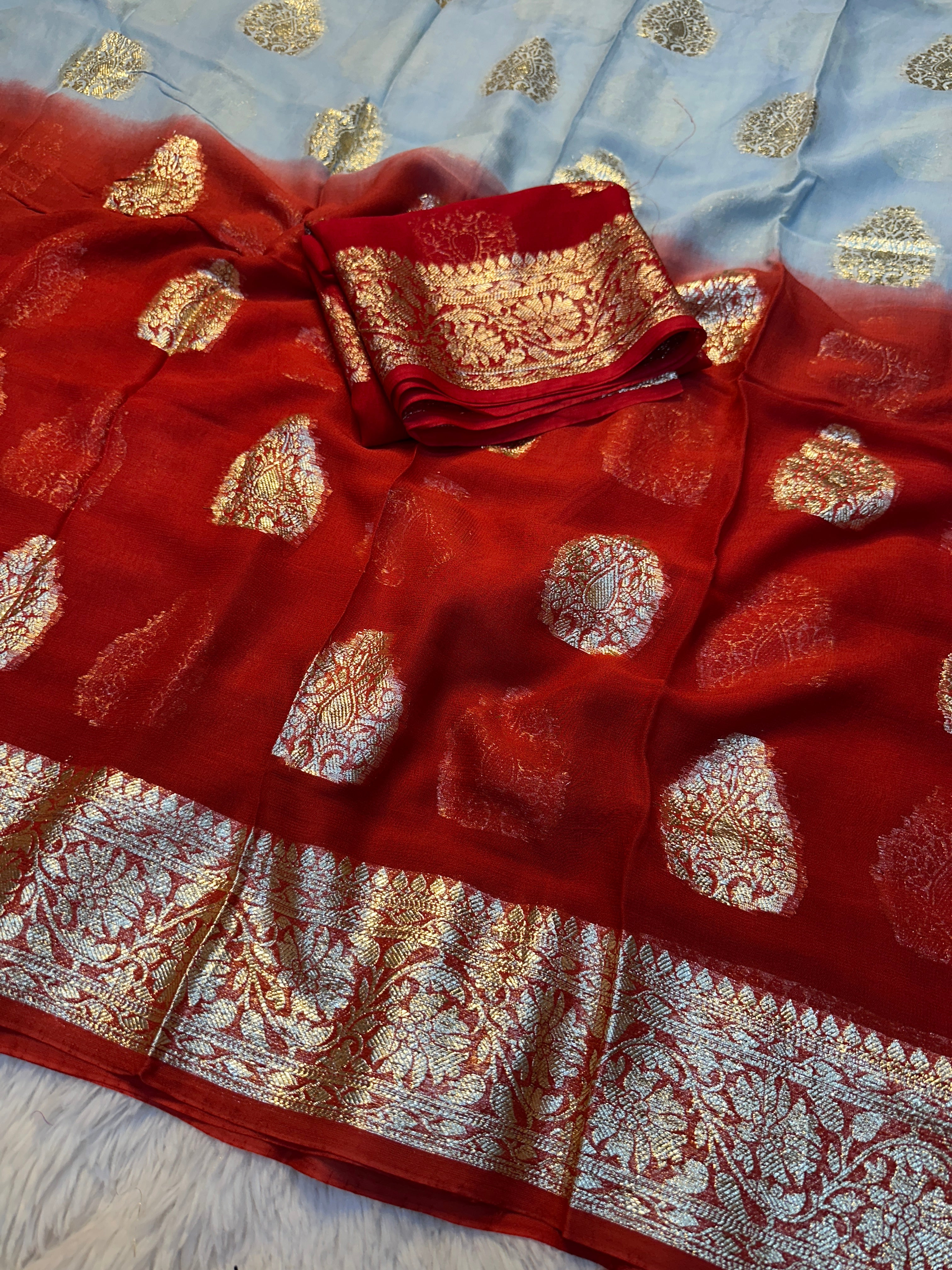 Desiring Function Wear Double Shaded Georgette Jacquard Zari Work Saree With Blouse Piece