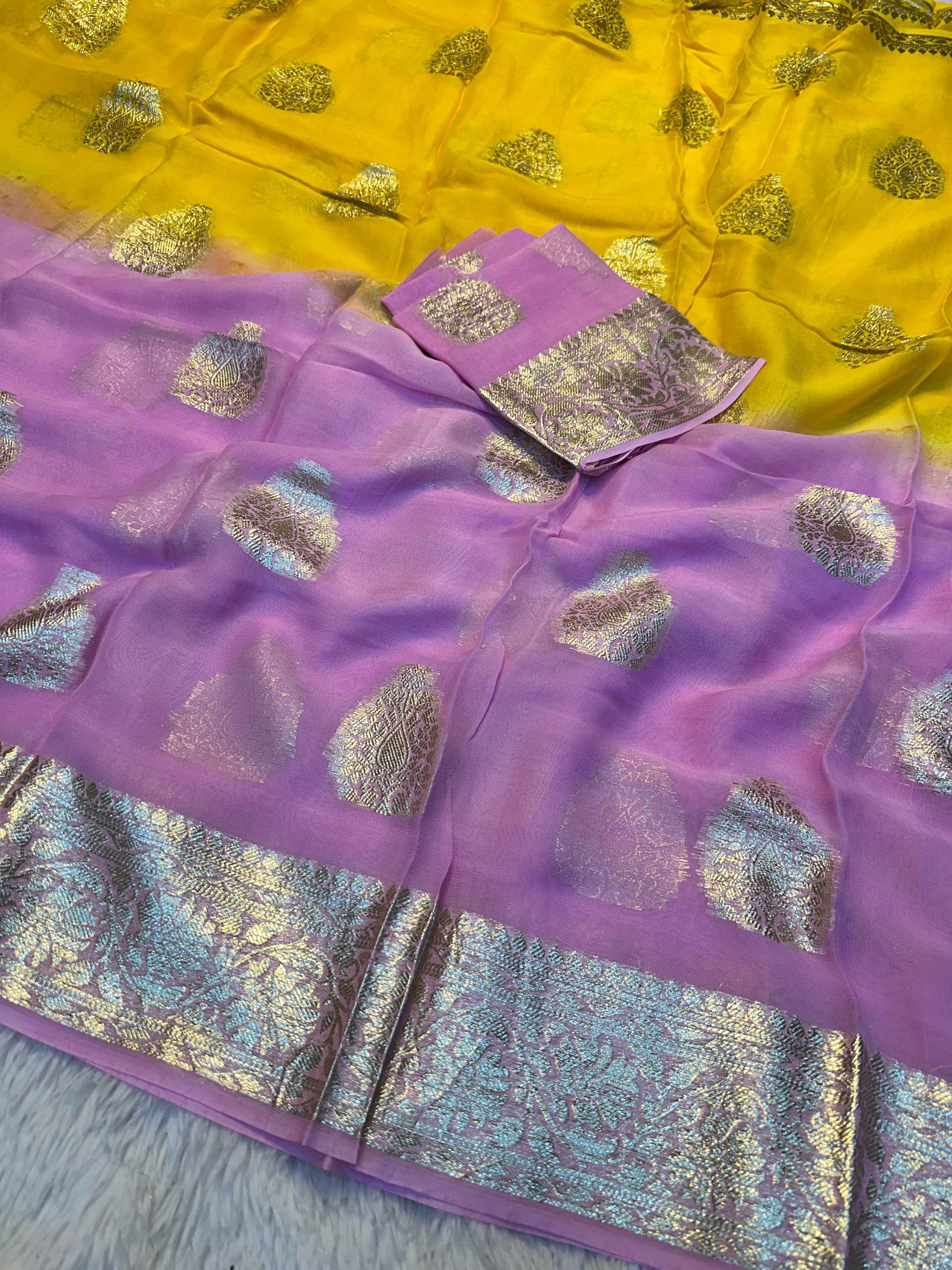 Desiring Function Wear Double Shaded Georgette Jacquard Zari Work Saree With Blouse Piece