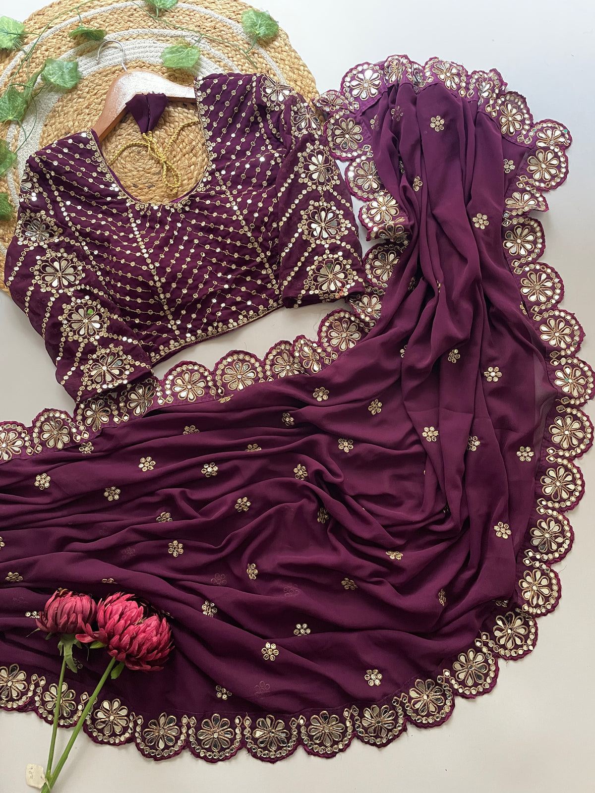 Blossom Party Wear Faux Georgette Sequence Heavy Border n Real Mirror Work Fancy Designer Saree With Unstitched Blouse