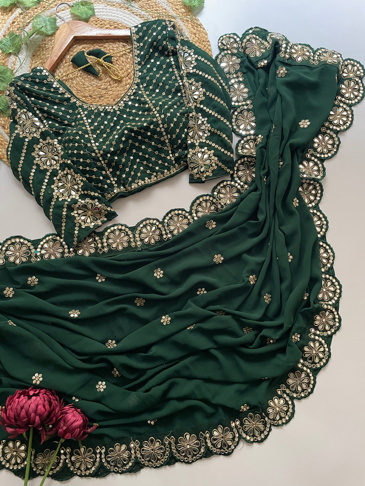 Blossom Party Wear Faux Georgette Sequence Heavy Border n Real Mirror Work Fancy Designer Saree With Unstitched Blouse
