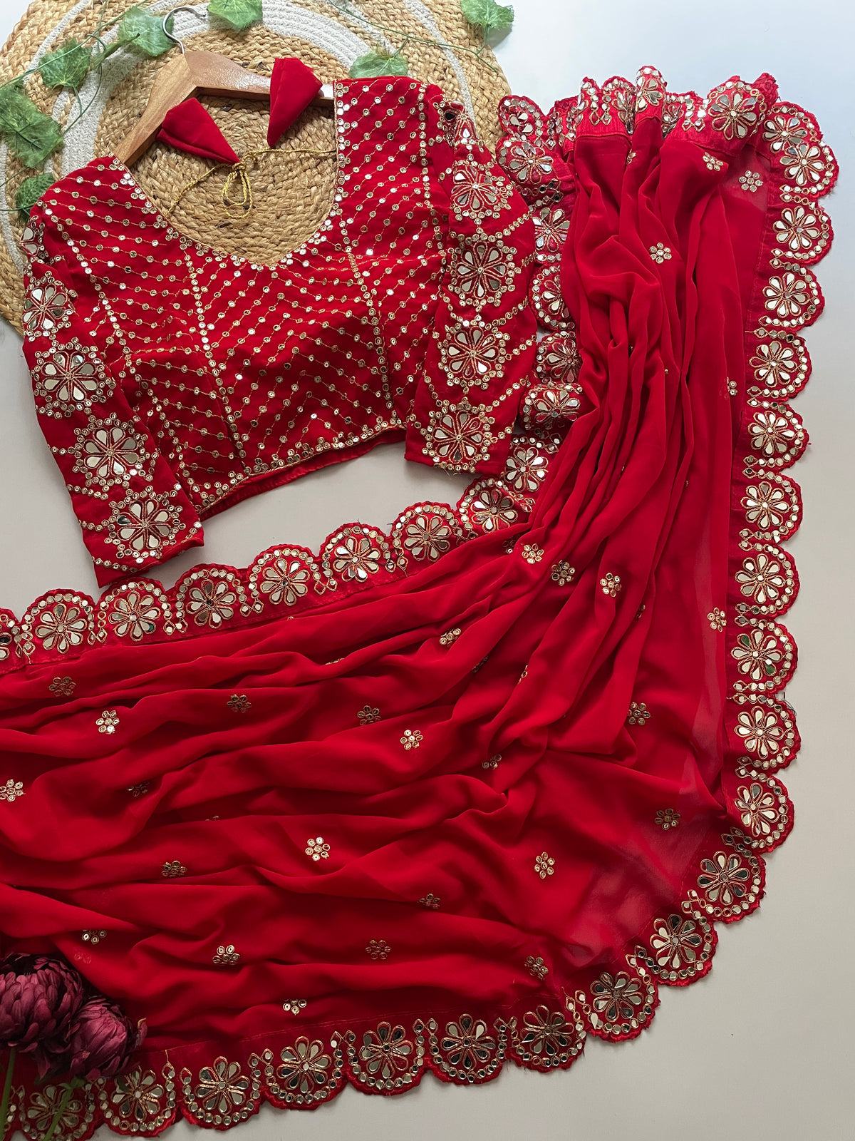 Blossom Party Wear Faux Georgette Sequence Heavy Border n Real Mirror Work Fancy Designer Saree With Unstitched Blouse
