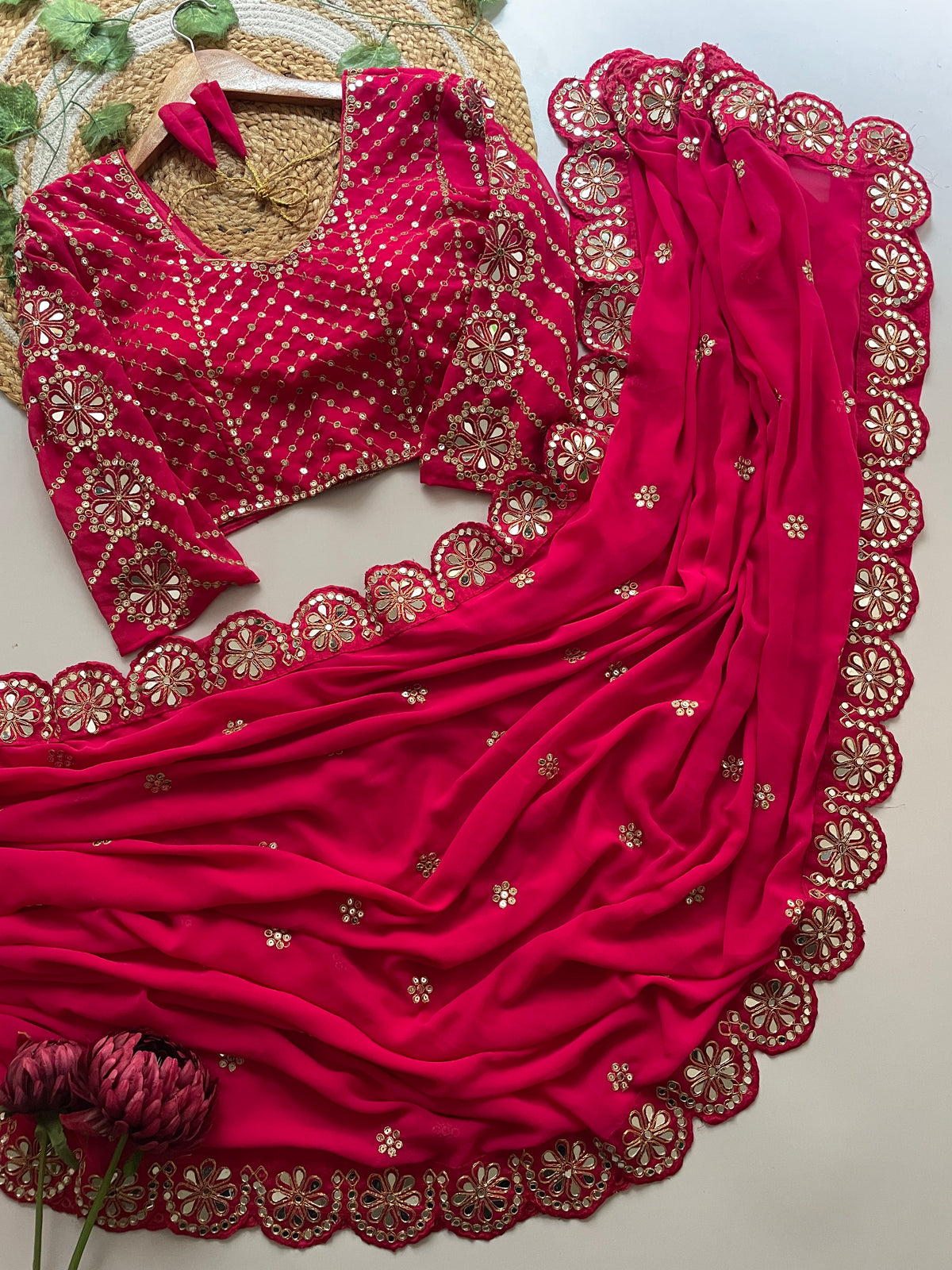 Blossom Party Wear Faux Georgette Sequence Heavy Border n Real Mirror Work Fancy Designer Saree With Unstitched Blouse