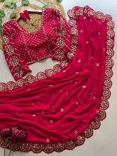 Load image into Gallery viewer, Blossom Party Wear Faux Georgette Sequence Heavy Border n Real Mirror Work Fancy Designer Saree With Unstitched Blouse
