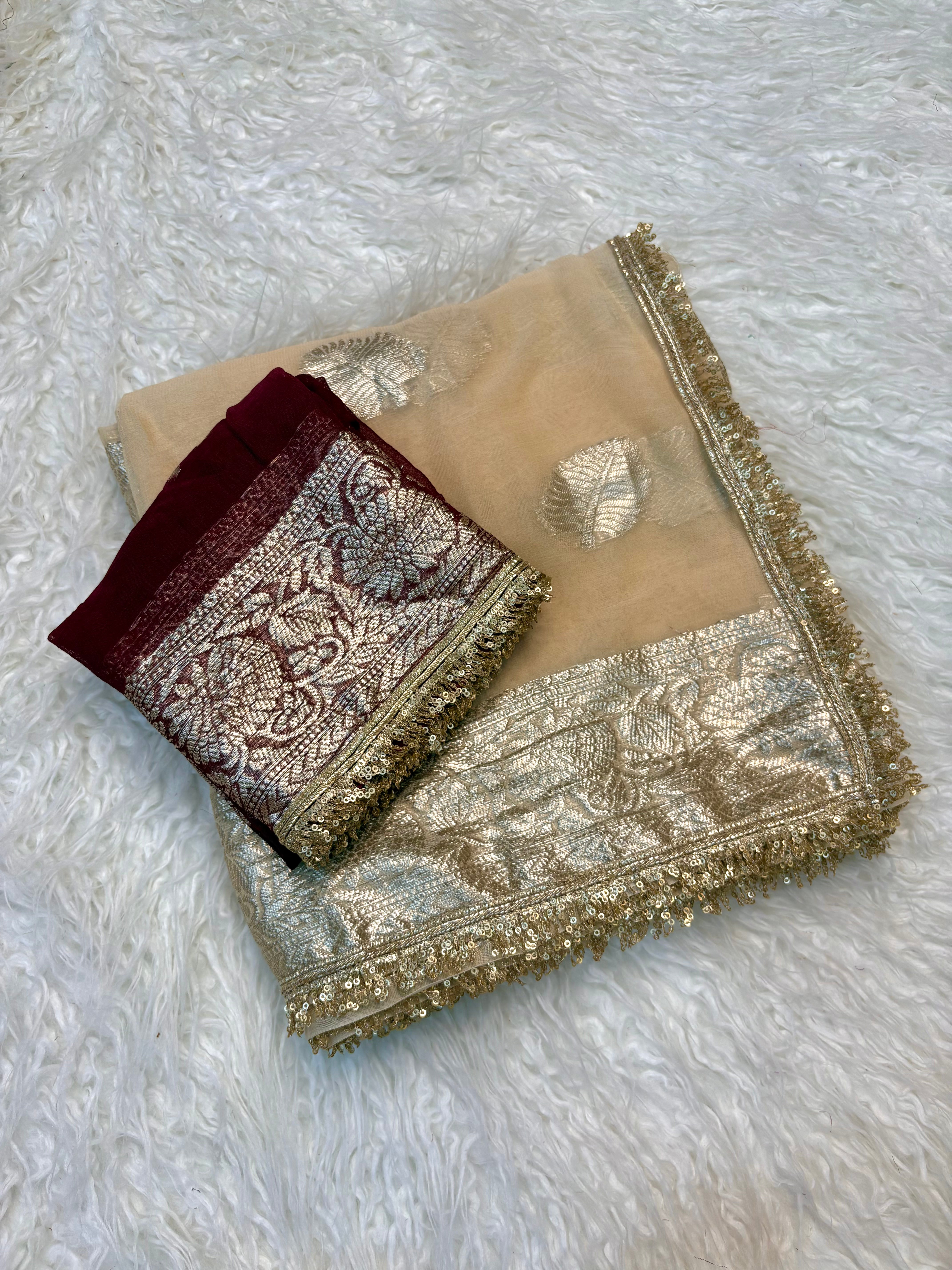 Captivating Wedding Wear Viscose Georgette Jacquard Zari Work Lace Border Designer Saree