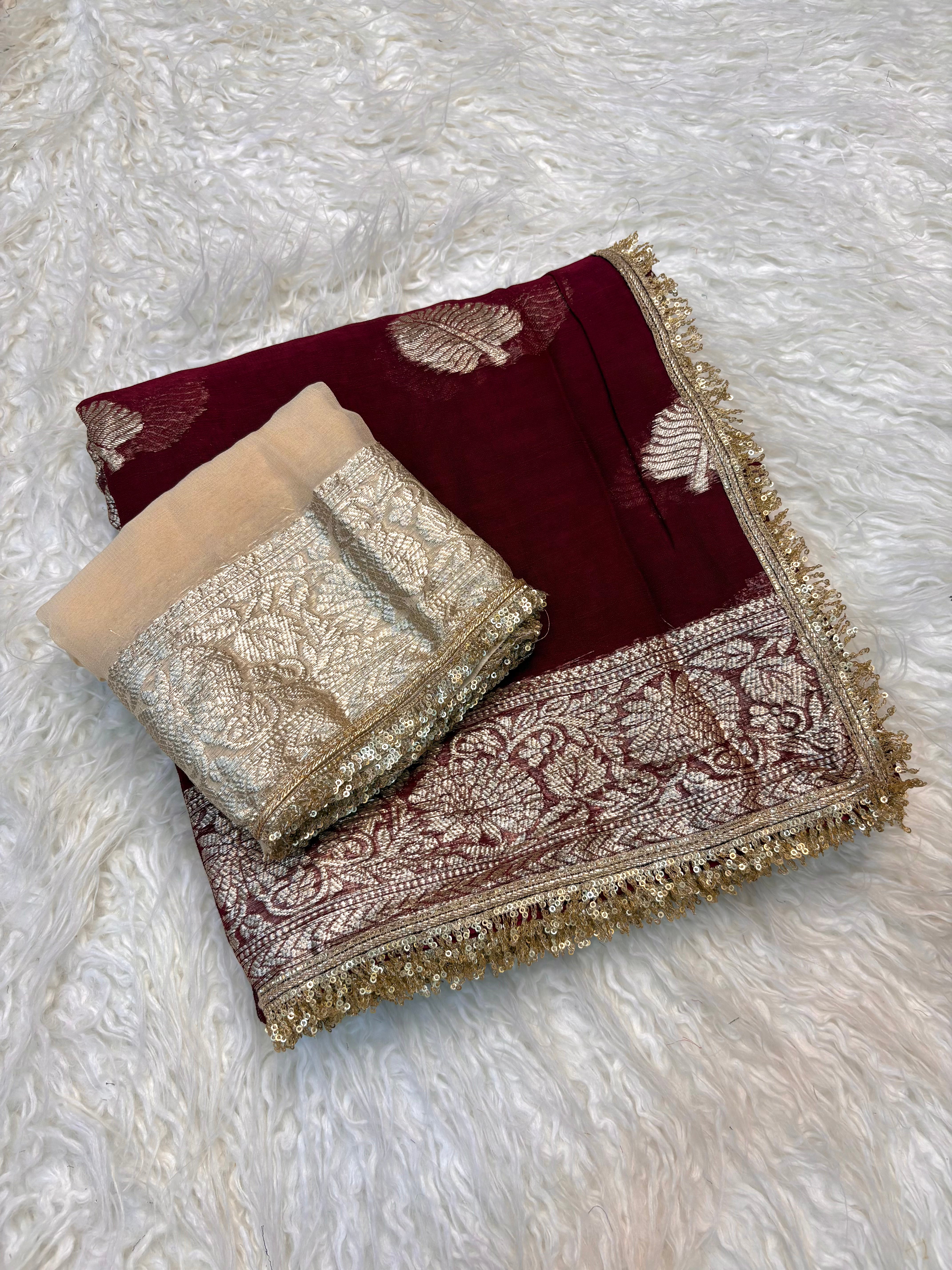 Captivating Wedding Wear Viscose Georgette Jacquard Zari Work Lace Border Designer Saree