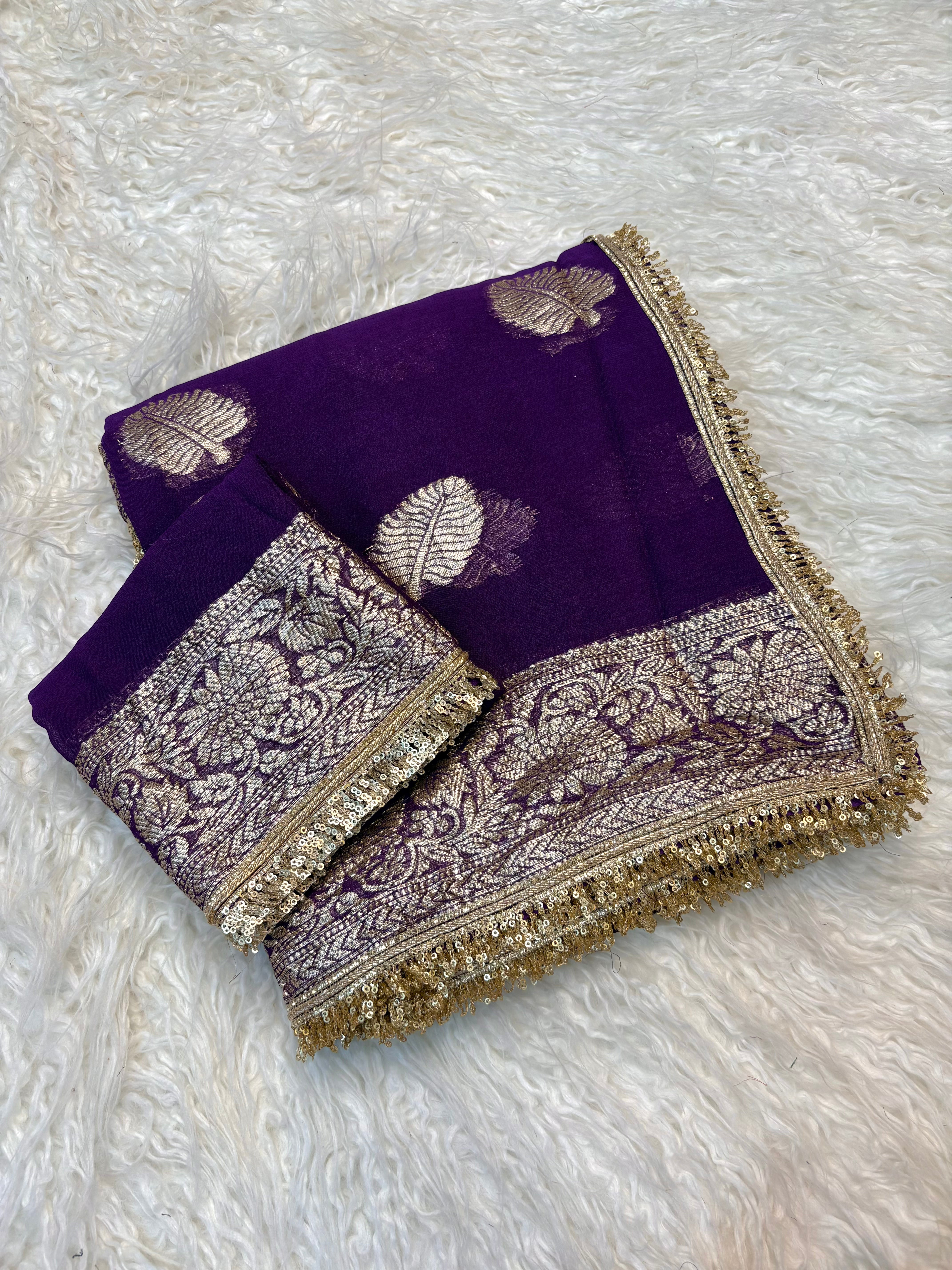 Captivating Wedding Wear Viscose Georgette Jacquard Zari Work Lace Border Designer Saree