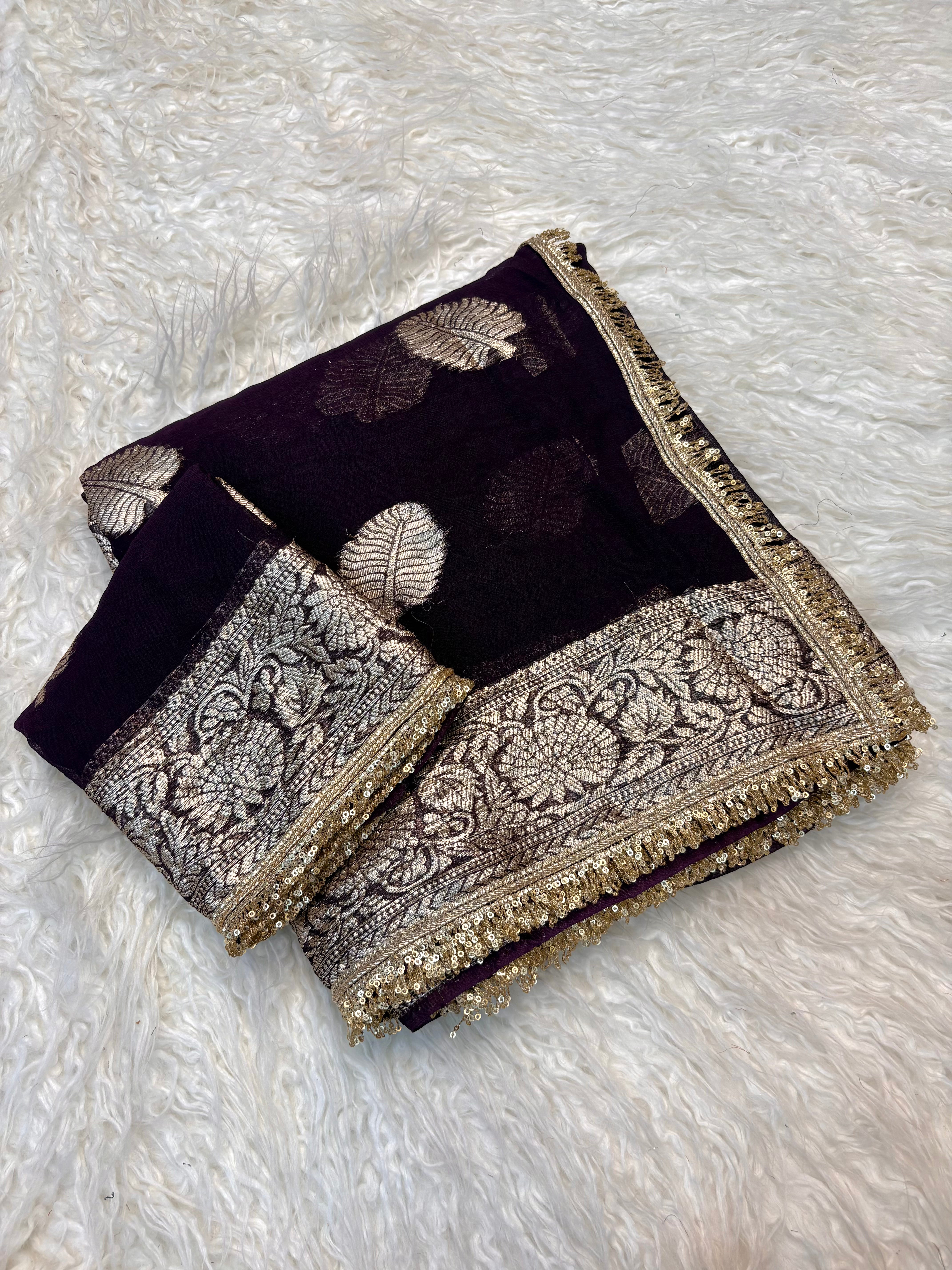 Captivating Wedding Wear Viscose Georgette Jacquard Zari Work Lace Border Designer Saree