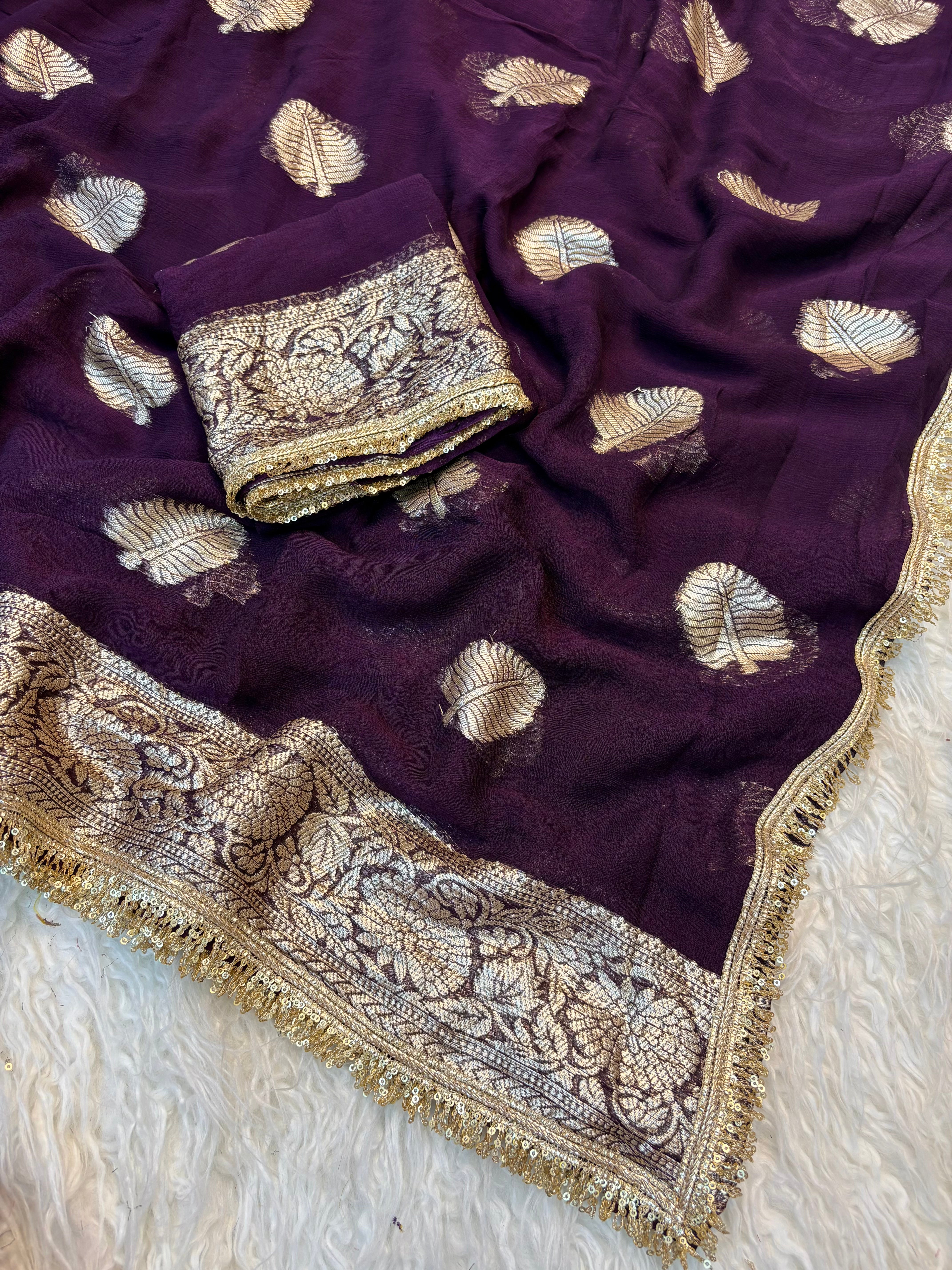 Captivating Wedding Wear Viscose Georgette Jacquard Zari Work Lace Border Designer Saree